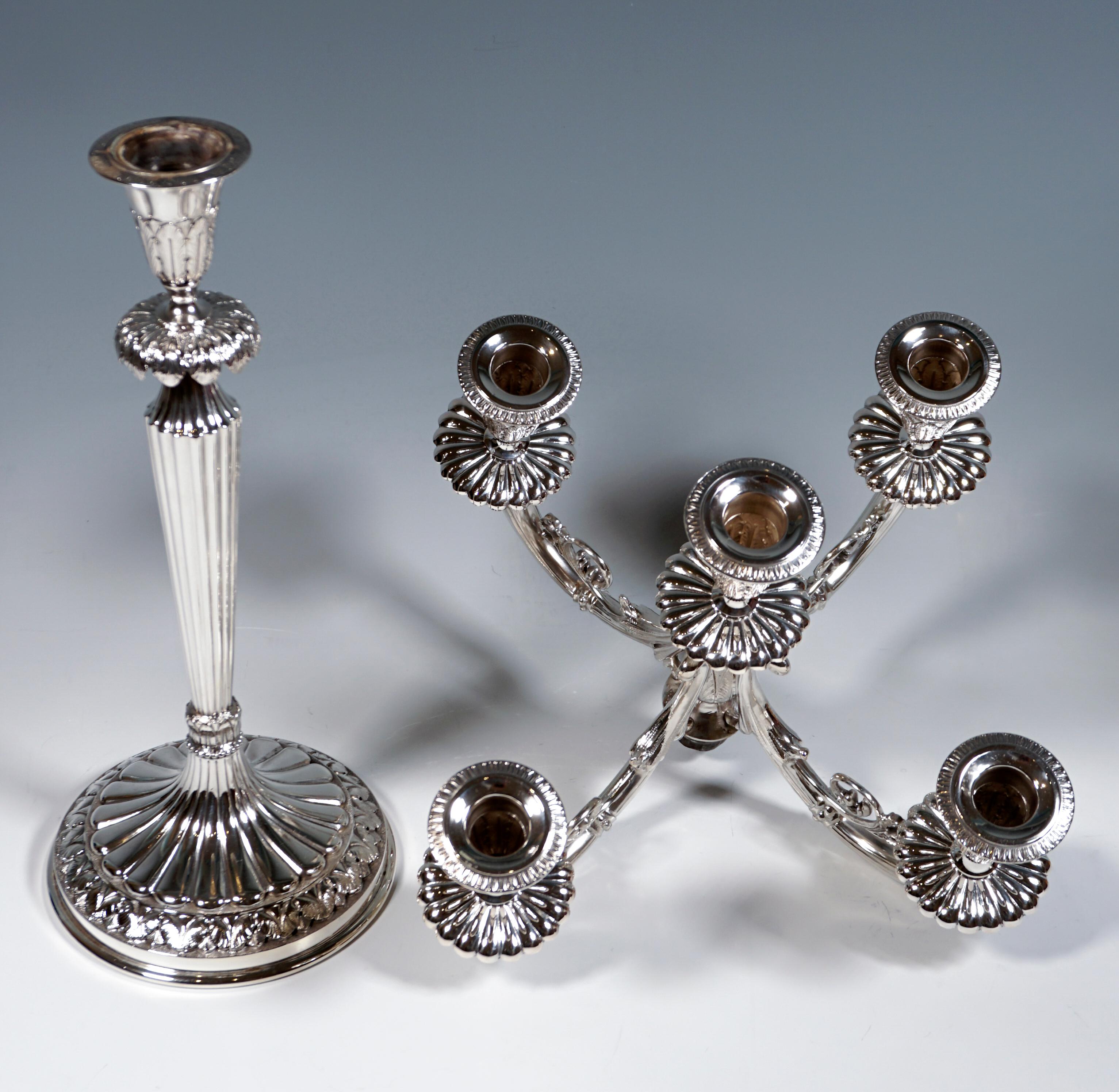 Hand-Crafted Pair of 5-Flame Silver Candelabras with Acanthus Decoration, Milan, Around 1950