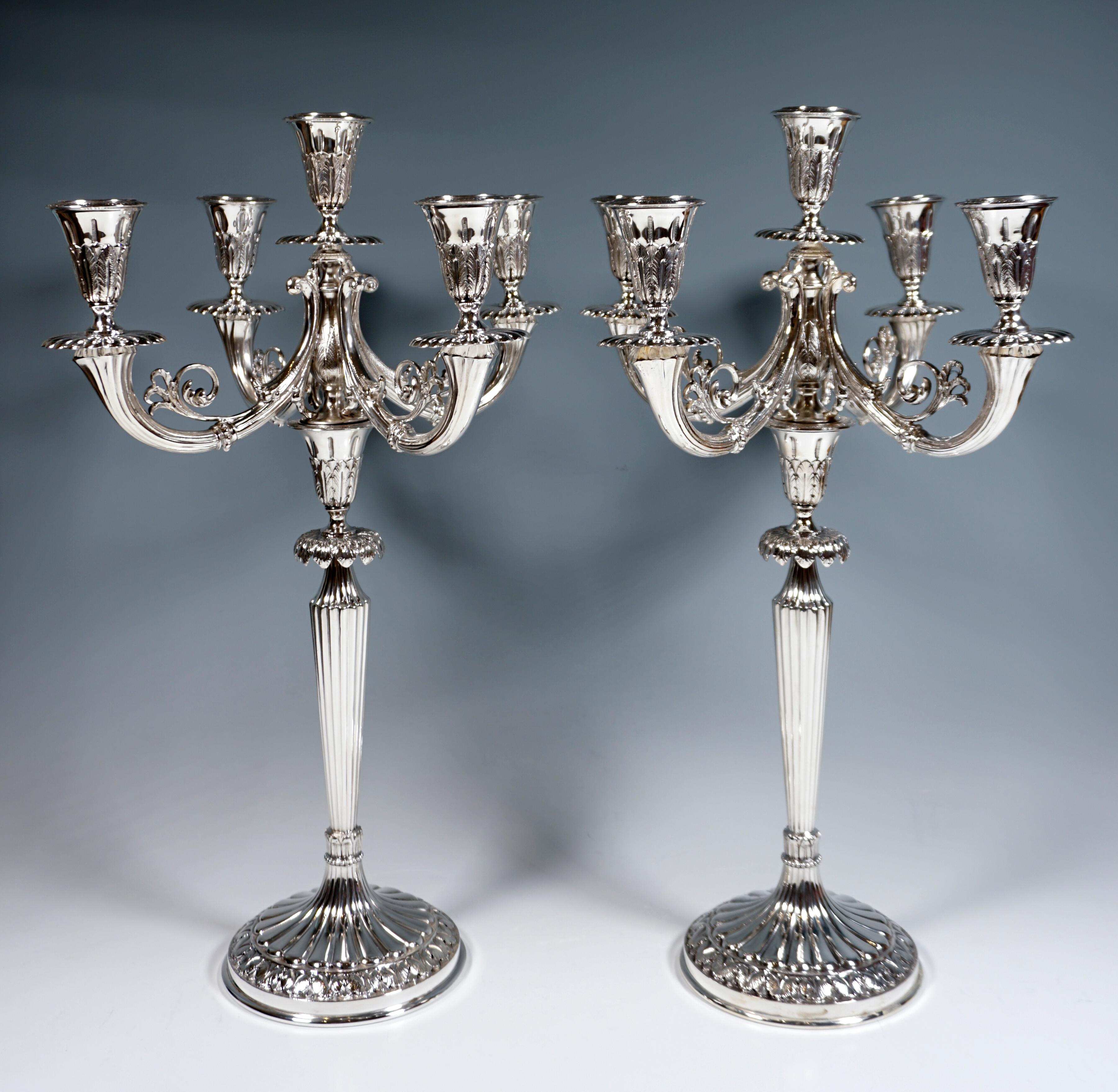 Pair of 5-Flame Silver Candelabras with Acanthus Decoration, Milan, Around 1950 2