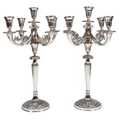 Pair of 5-Flame Silver Candelabras with Acanthus Decoration, Milan, Around 1950