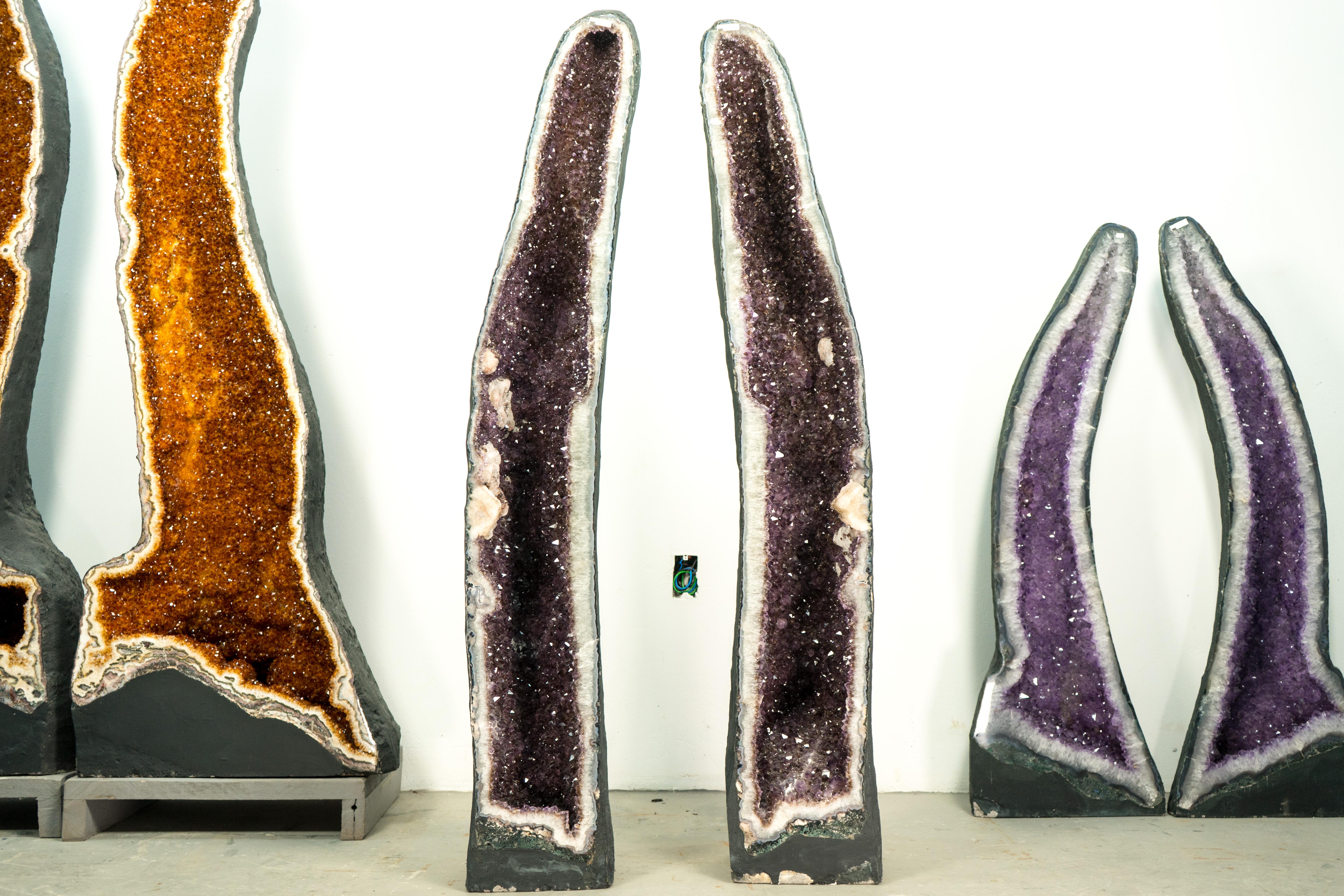 Pair of 5 Ft Tall Large Amethyst Geode Cathedrals with Sparkly Lavender Amethyst For Sale 8