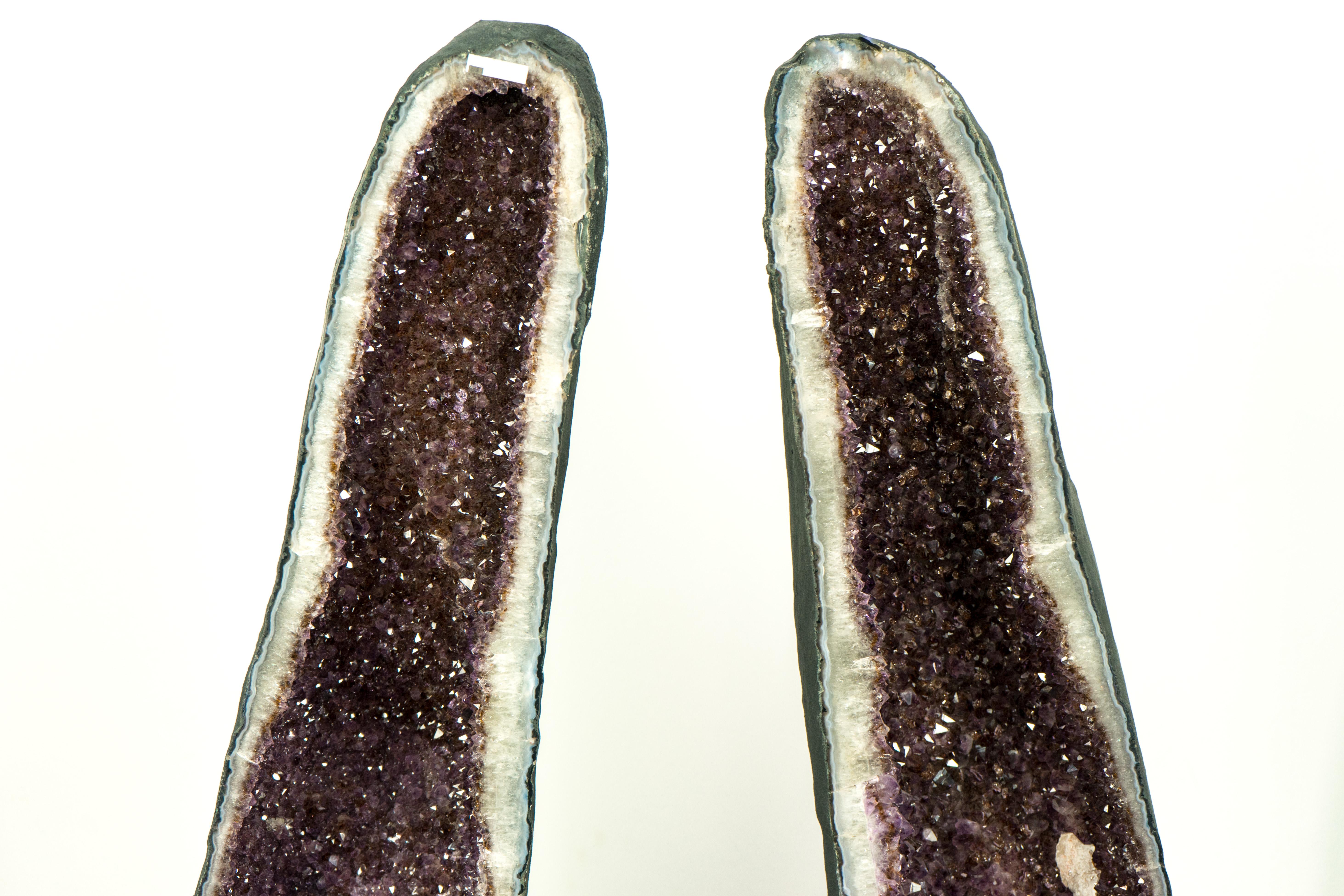 Contemporary Pair of 5 Ft Tall Large Amethyst Geode Cathedrals with Sparkly Lavender Amethyst For Sale