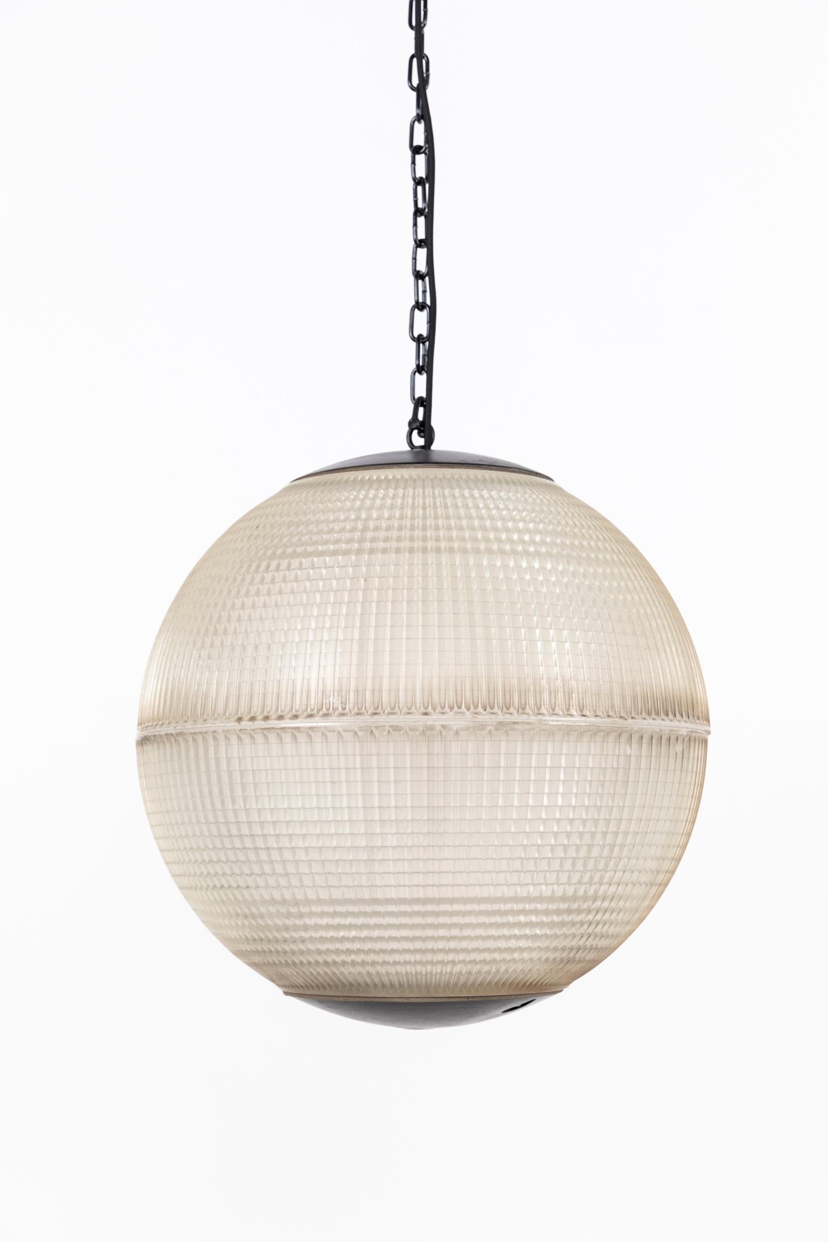 Cast PAIR of 50cm Prismatic Glass Holophane Globe Parisian Street Lamp, C.1960