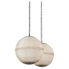 PAIR of 50cm Prismatic Glass Holophane Globe Parisian Street Lamp, C.1960