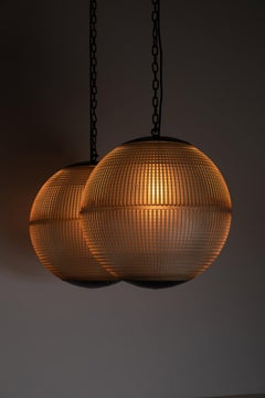 PAIR of 50cm Prismatic Glass Holophane Globe Parisian Street Lamp, C.1960