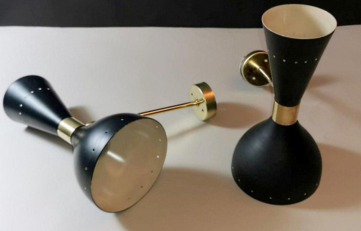 Mid-Century Modern Stilnovo Style Italian Pair of Brass  Sconces Diabolo Model 