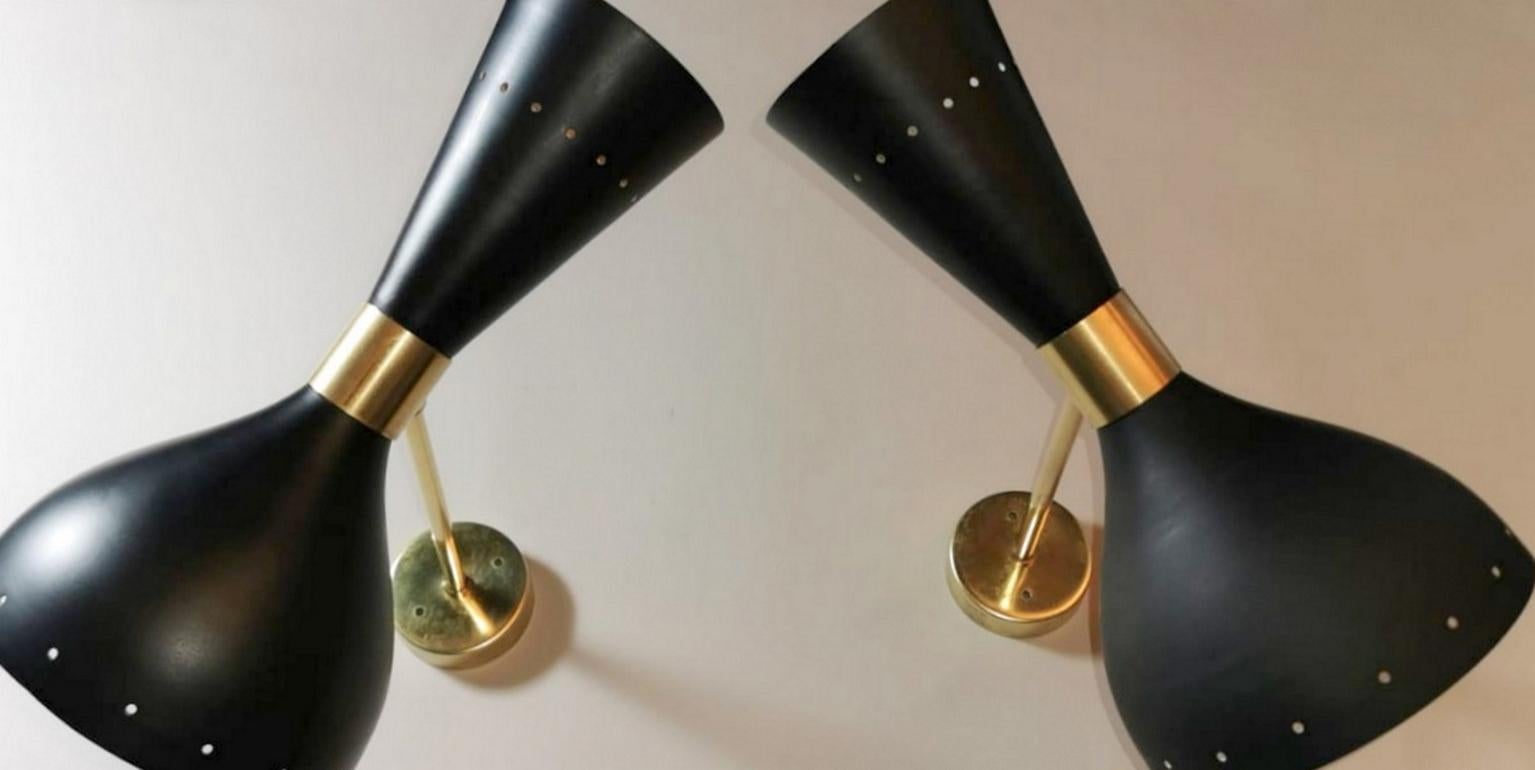 Stilnovo Style Italian Pair of Brass  Sconces Diabolo Model  In Good Condition In Prato, Tuscany