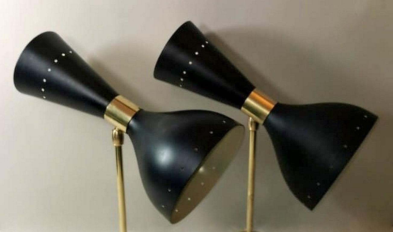 20th Century Stilnovo Style Italian Pair of Brass  Sconces Diabolo Model 