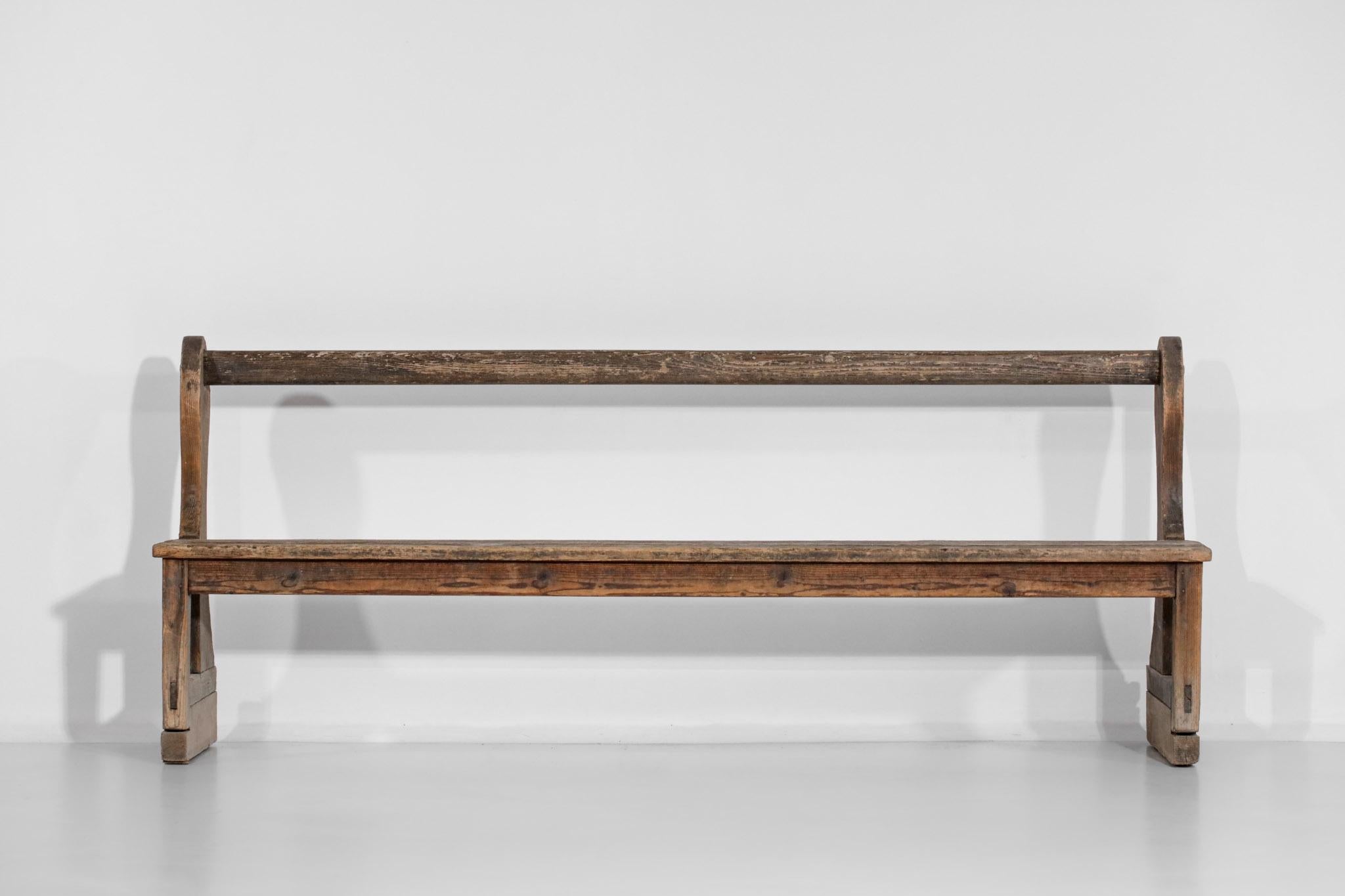 Pair of 50's French Church Pews in Solid Oak Rustic Campaign Brutalist In Fair Condition In Lyon, FR