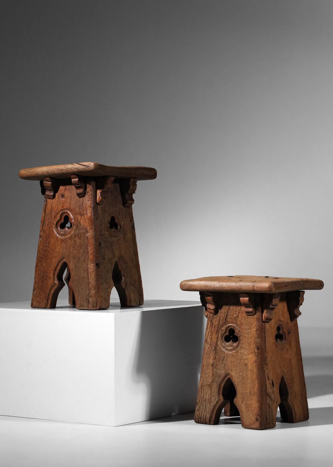 pair of 50's french folk art brutalist stools For Sale 7