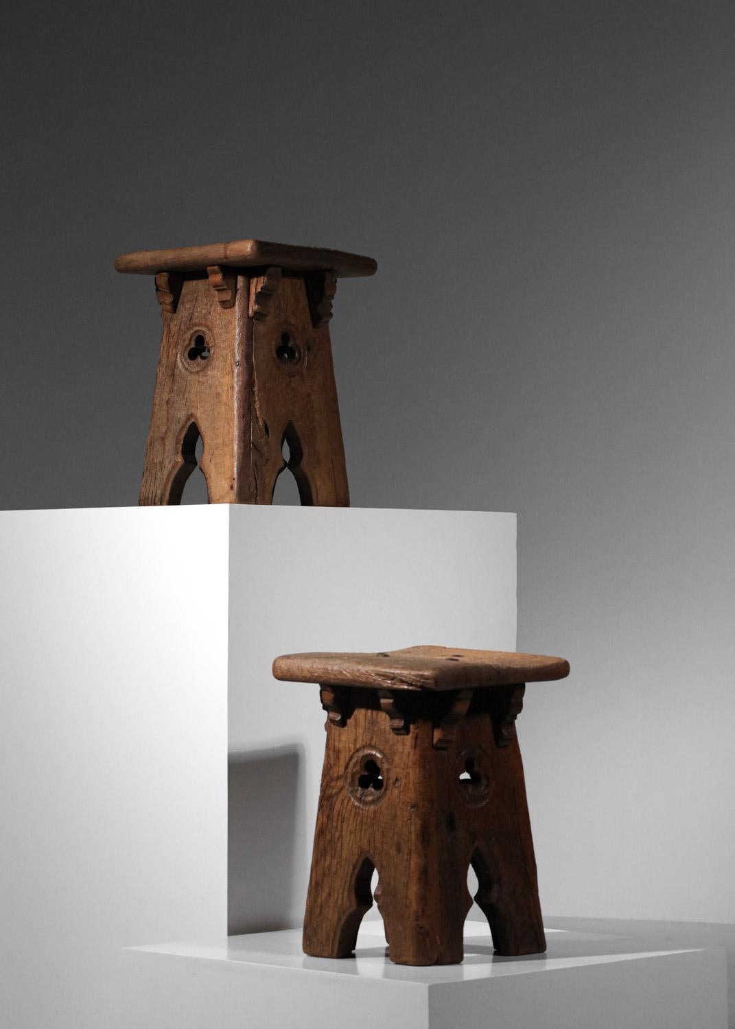French pair of 50's french folk art brutalist stools For Sale