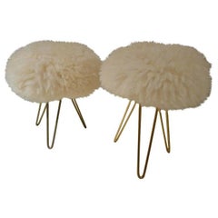 Pair of 1950's Fur Ottomans in the Style of Jean Royère, France