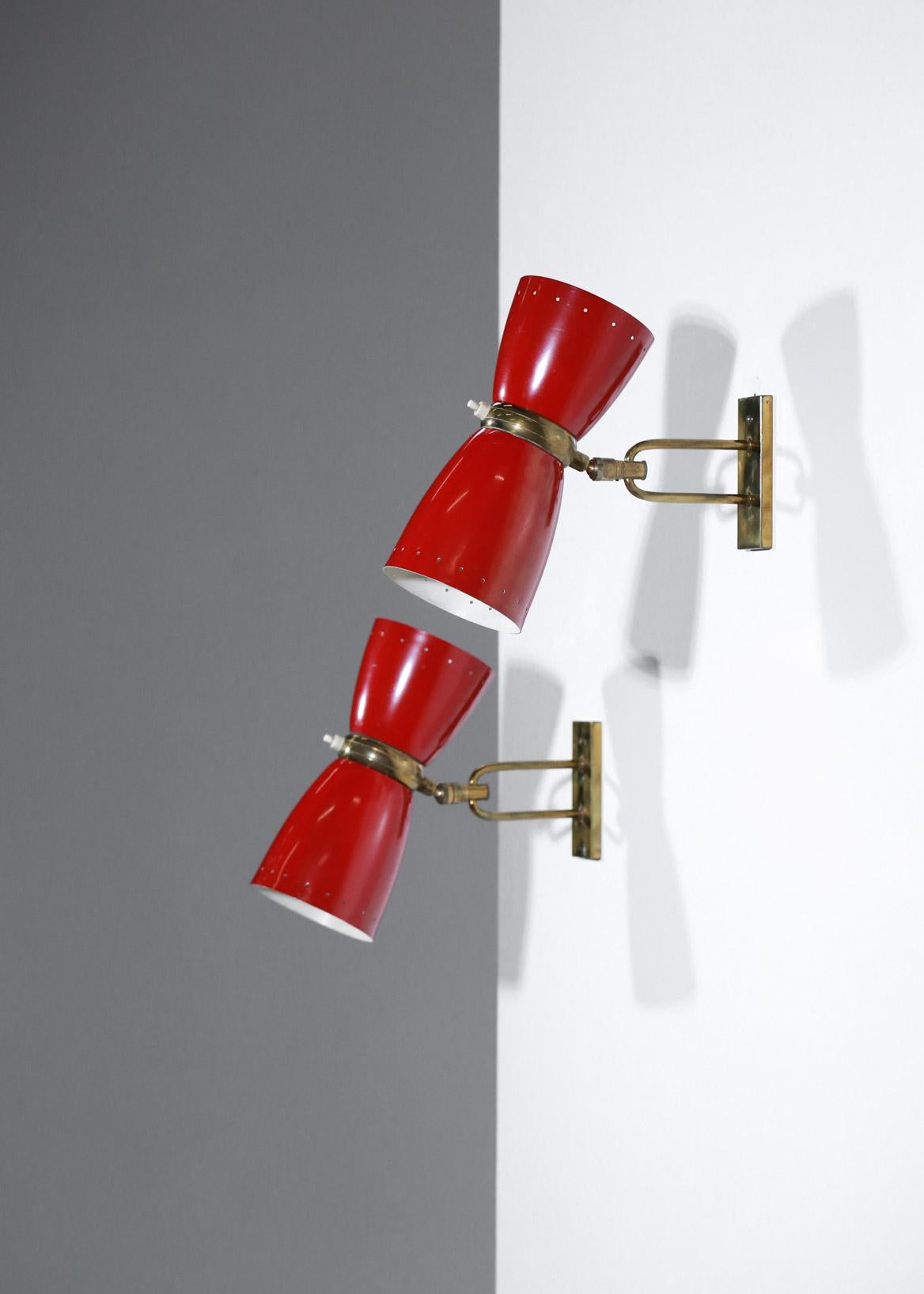 Brass Pair of 1950s Sconces in the Style of Jean Boris Lacroix French Design Guariche For Sale