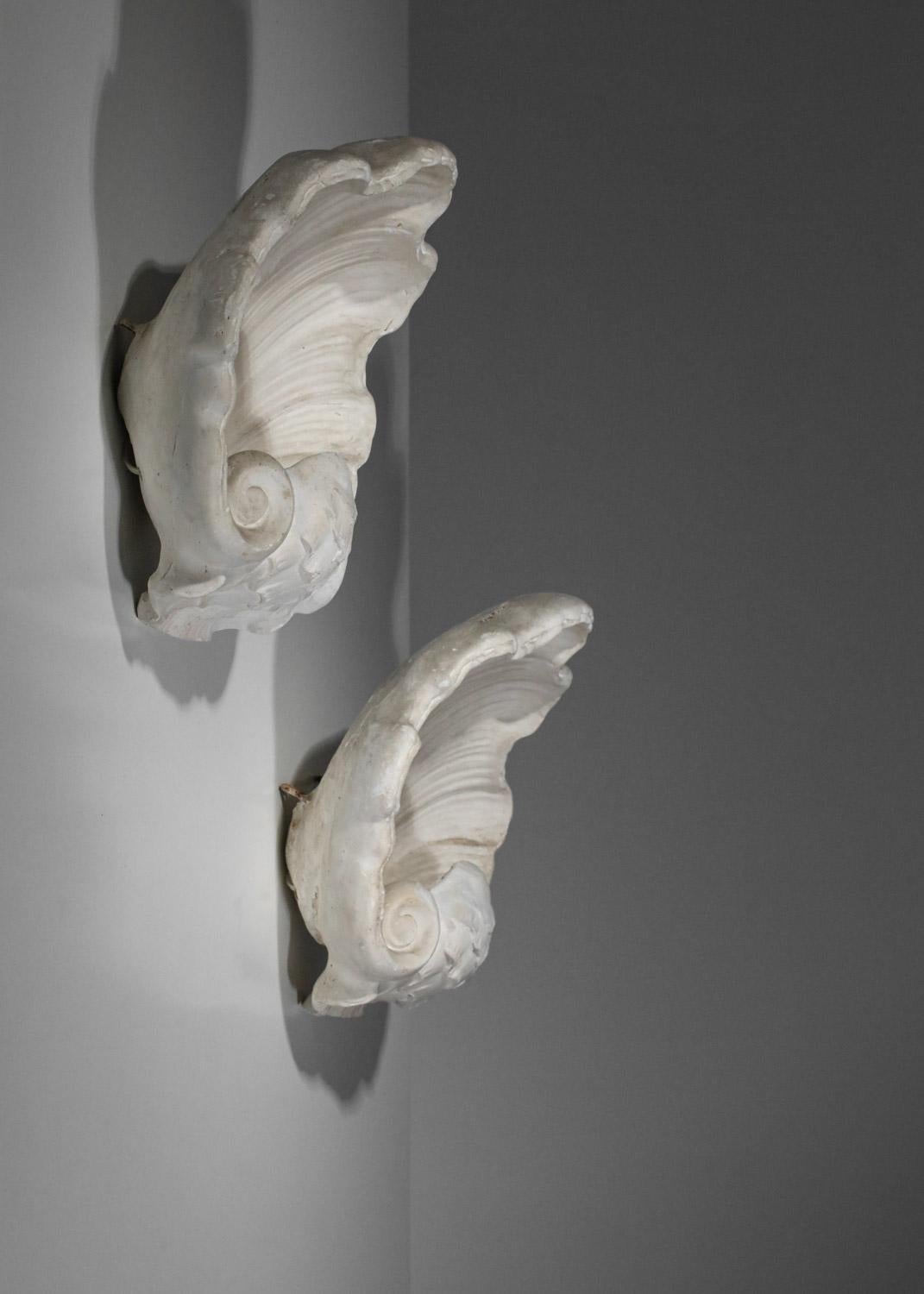 pair of 50's shell sconces in plaster Serge Roche style  8