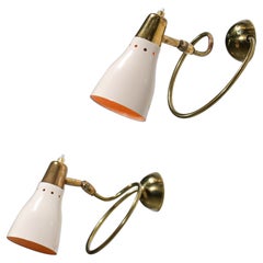 Pair of 50's Style Pierre Guariche Vintage Design Beige Sconces Brass E055