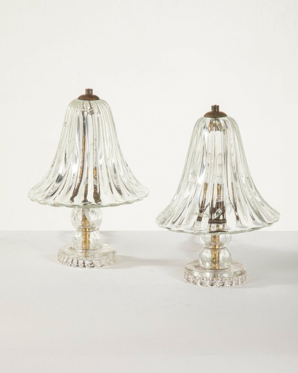 Pair of Murano glass lamps and brass inserts, 1950s.

Conditions: In fair condition, working, they show signs of wear visible in the photos.

Dimensions: Height 20 cm; Diameter 14 cm

Materials: Glass and Brass

Year Of Production: 1950s.
