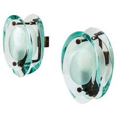 Pair of 50s Wall lights Glass Brass by Max Ingrand for Fontana Arte Model 2093