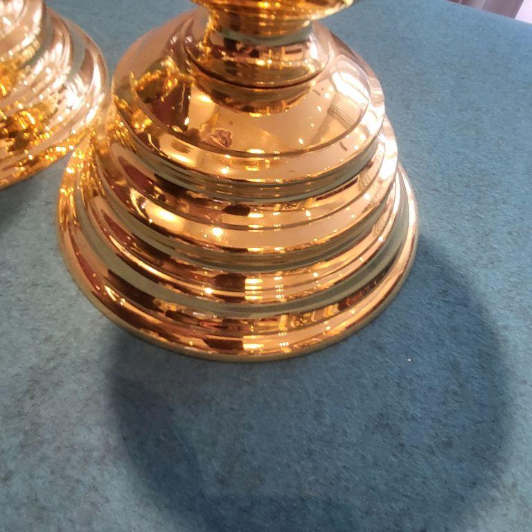 Modern Pair of 51 cm Tall voluptuous Gold-Plated Brass Candleholders For Sale