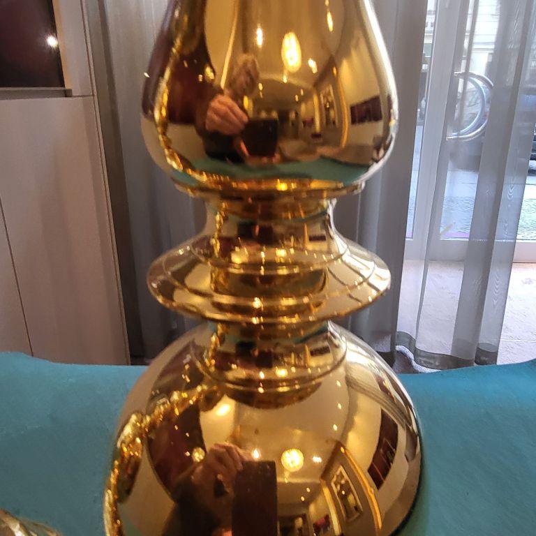 Pair of 51 cm Tall voluptuous Gold-Plated Brass Candleholders In New Condition For Sale In Berlin, DE