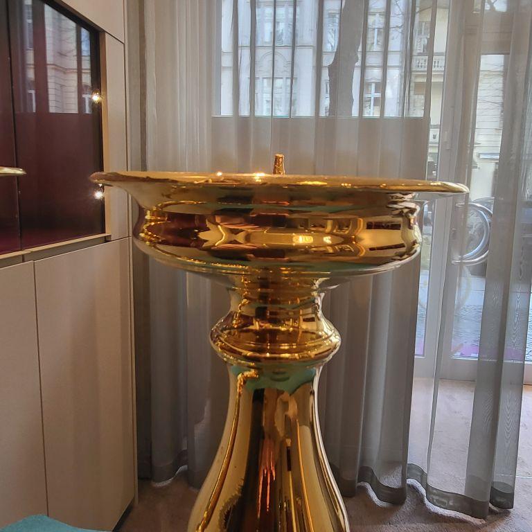 Women's or Men's Pair of 51 cm Tall voluptuous Gold-Plated Brass Candleholders For Sale