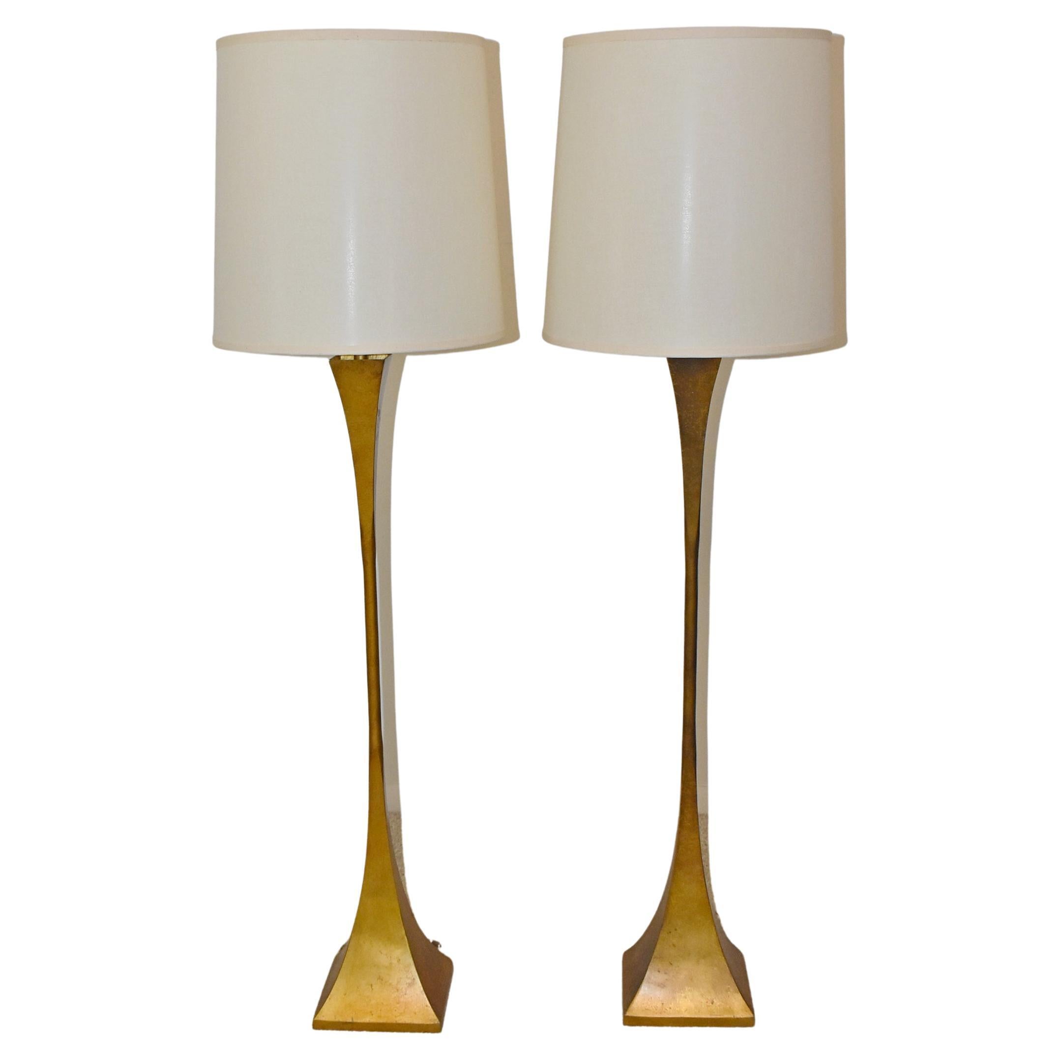 Pair of 55.5" Modern Brass Floor Lamps by Tonello and Montagna Grillo