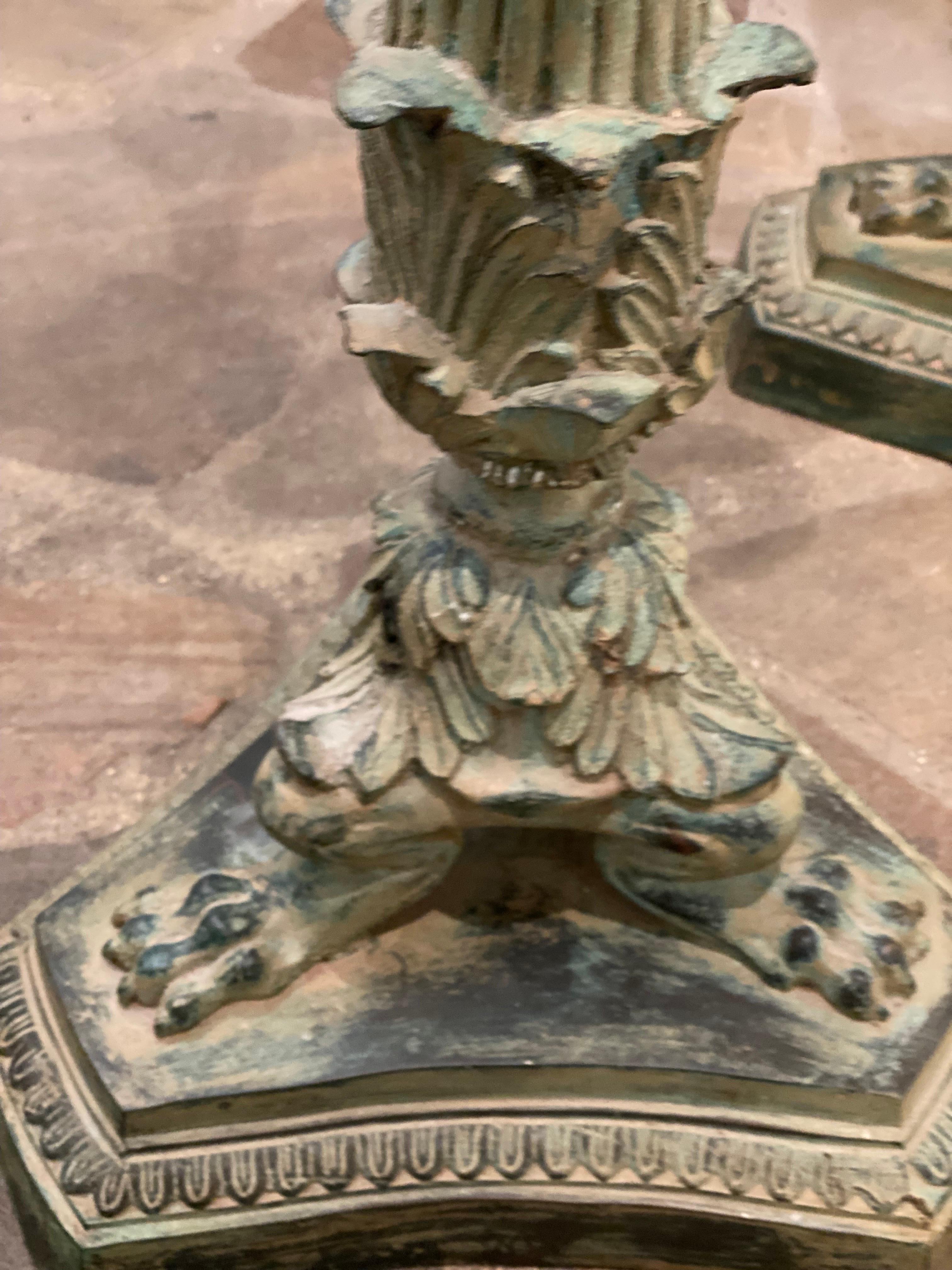 Pareja de Candelabros de Mesa de Hierro Verdigris de 6 Brazos de Estilo Neoclásico Imperio Francés en venta 5