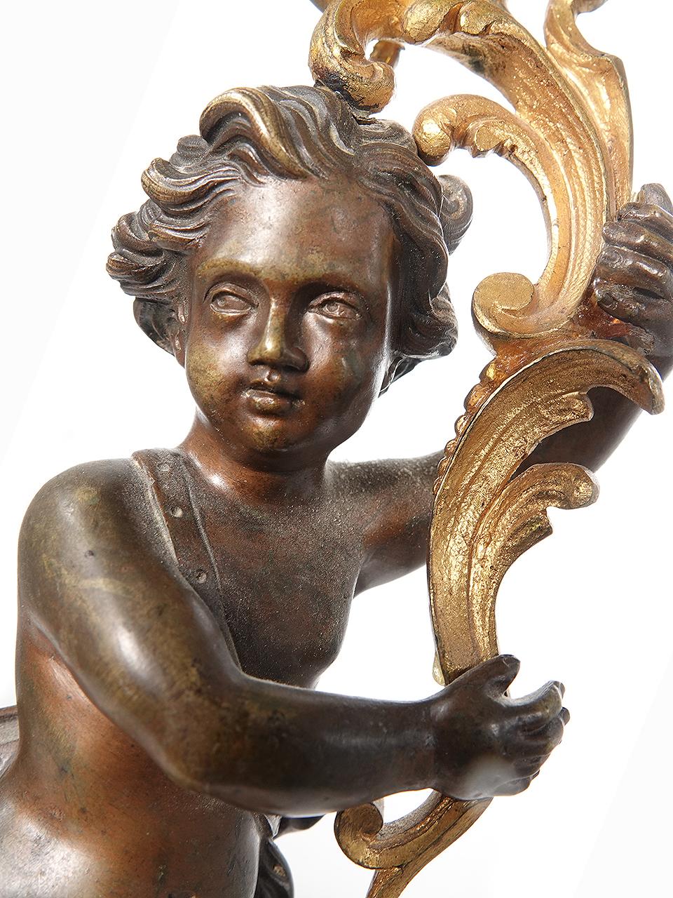 Louis XVI Pair of 6 Candle Electrified Gilded Bronze Putti Candelabra For Sale