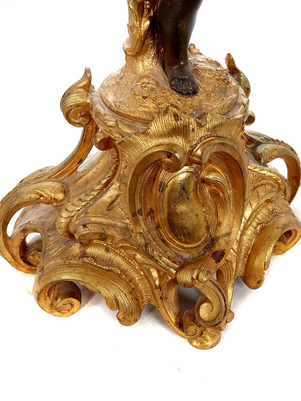 French Pair of 6 Candle Electrified Gilded Bronze Putti Candelabra For Sale