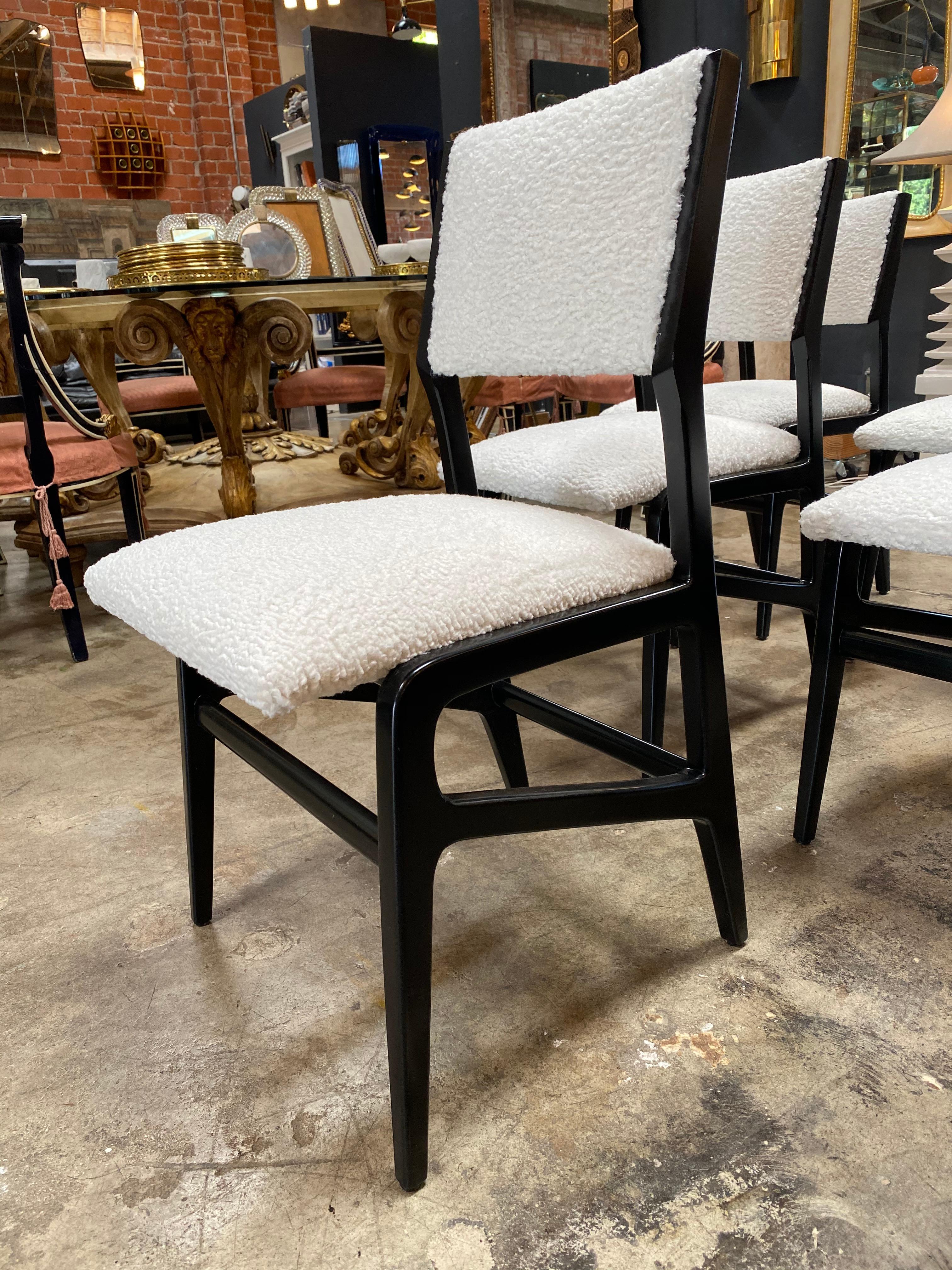 Wool Pair of 6 Dining Chairs Attributed to Gio Ponti, Italy, 1960