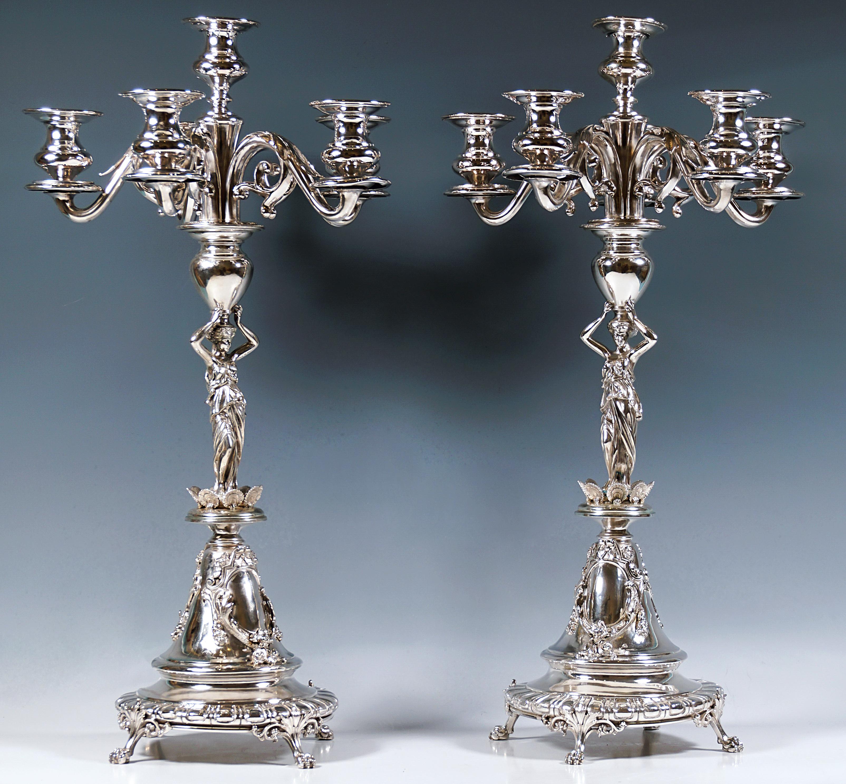 Pareja De Candelabros De Plata Art Nouveau De 6 Llamas Con Cariátides, Viena, Ca 1890 en venta 3