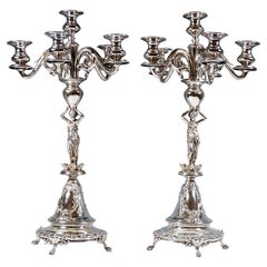 Pair Of 6-Flame Art Nouveau Silver Candelabra With Caryatids, Vienna, Ca 1890