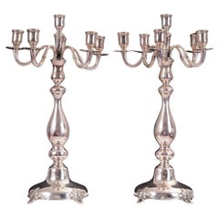 Used Pair of 6-flame candelabra, 13 soldered silver Germany c. 1860