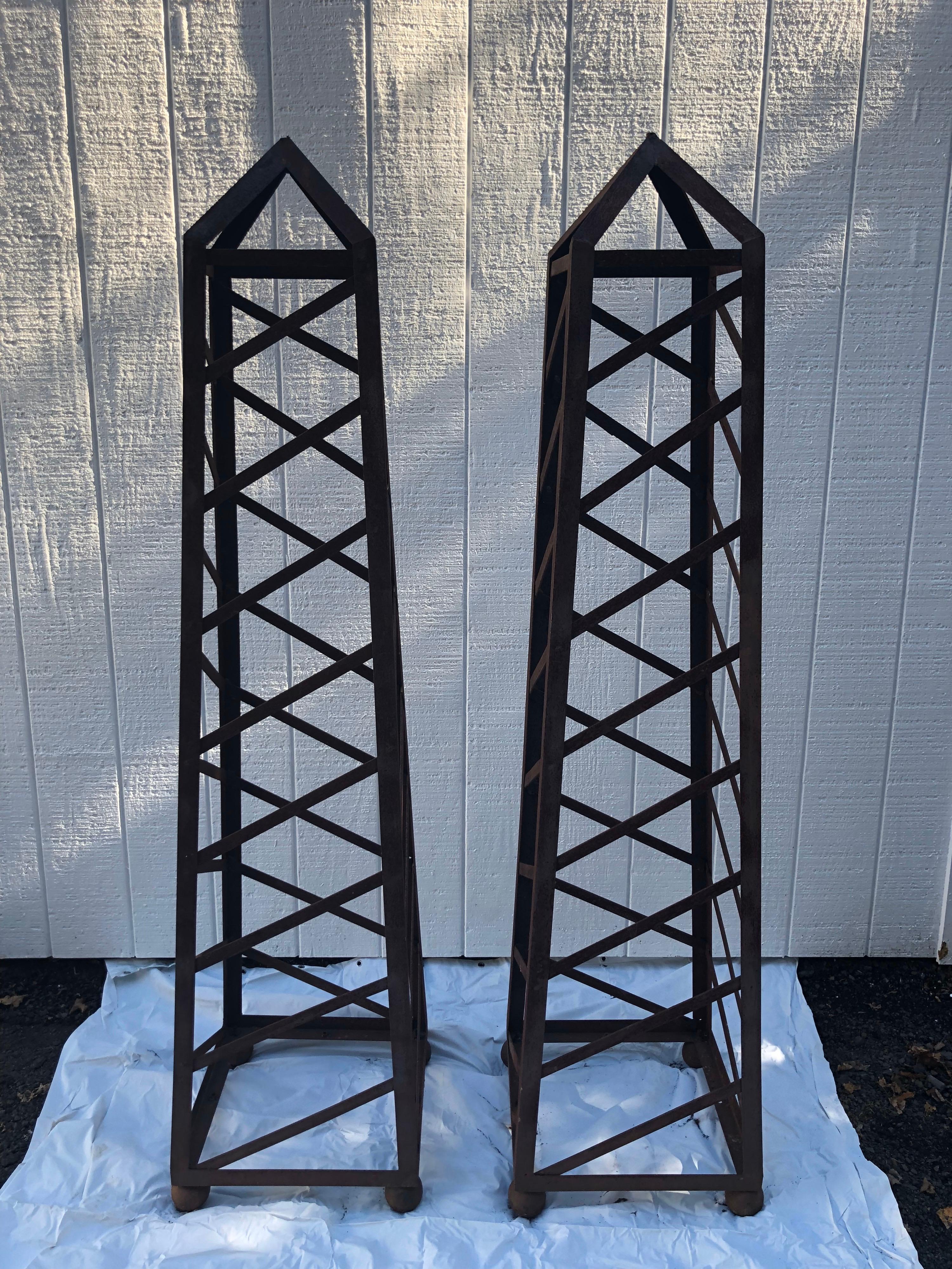Pair of 6 Ft High Vintage Iron Garden Obelisks 9