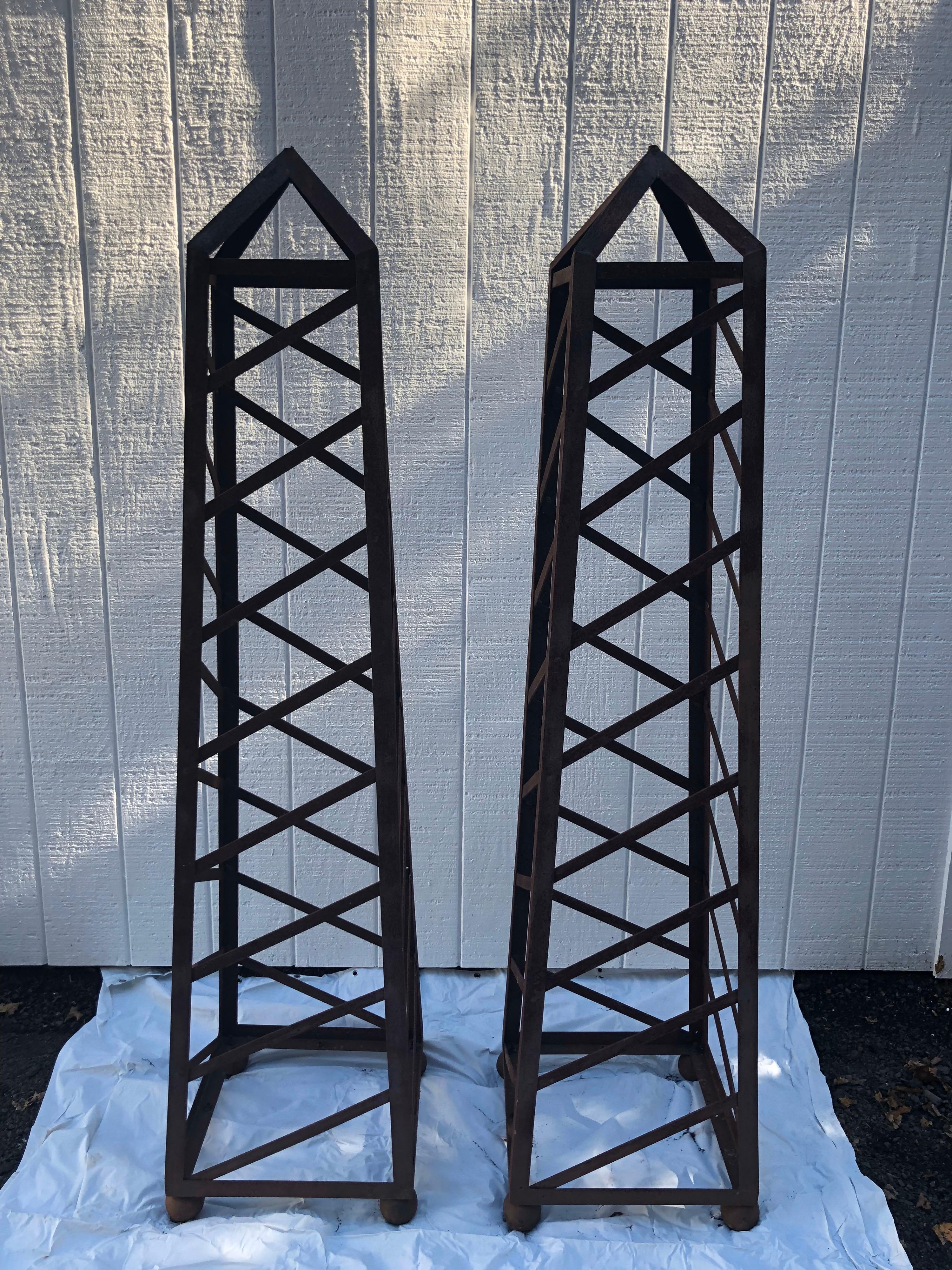 Pair of 6 Ft High Vintage Iron Garden Obelisks 10