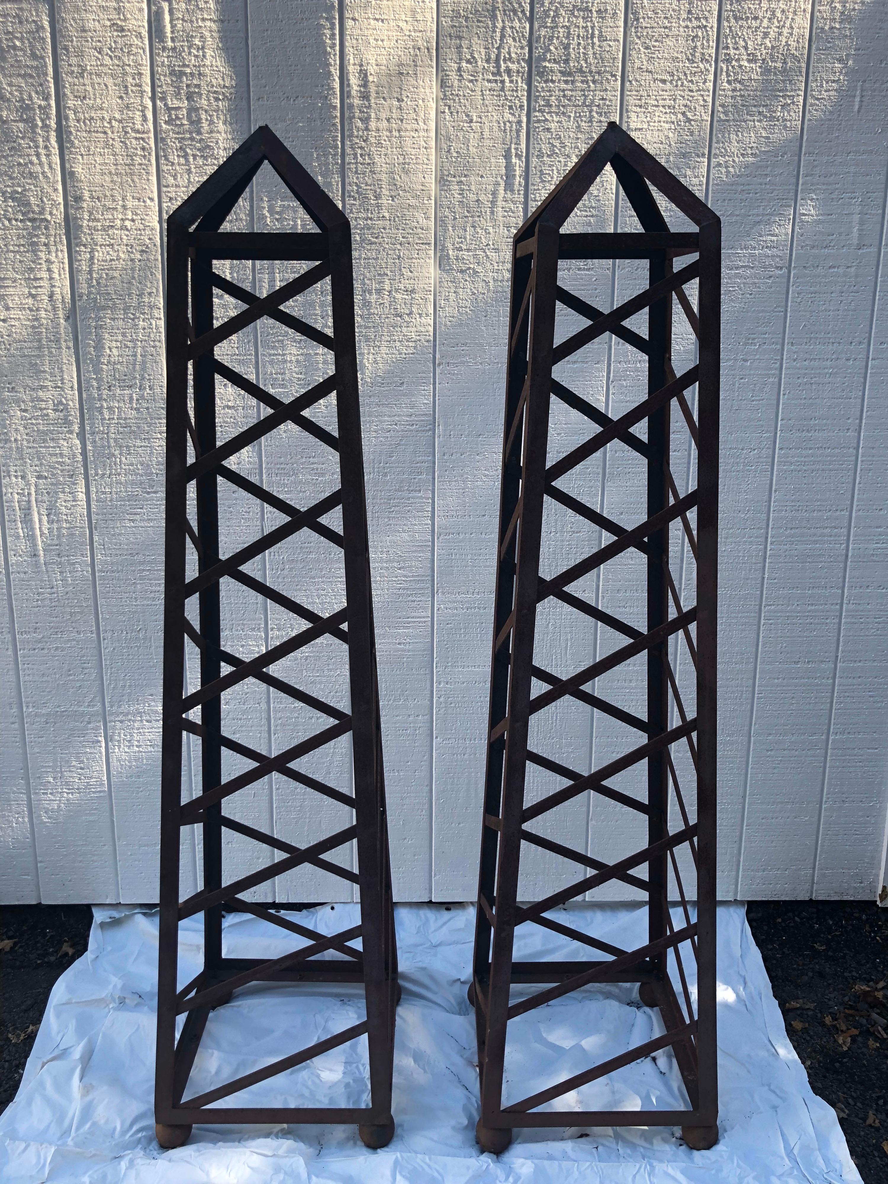 Pair of 6 Ft High Vintage Iron Garden Obelisks 11