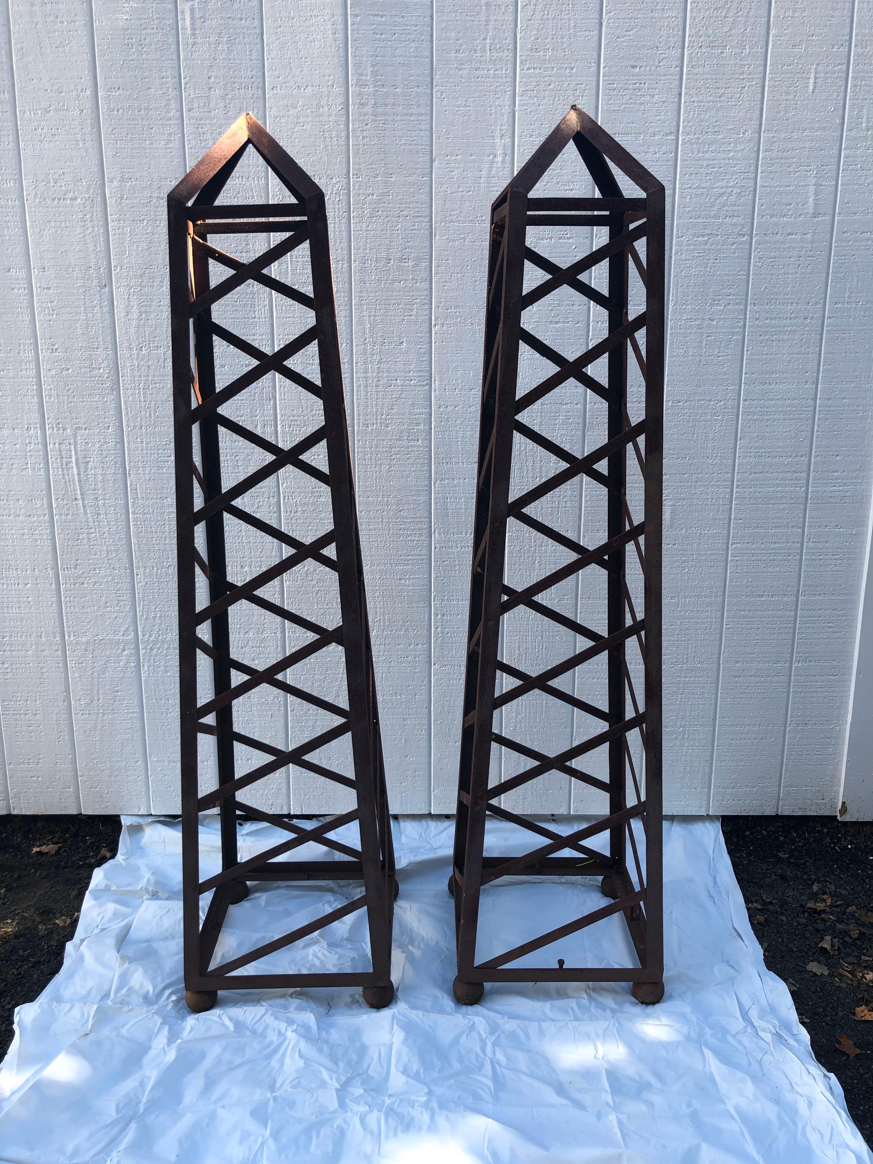 Pair of 6 Ft High Vintage Iron Garden Obelisks 12