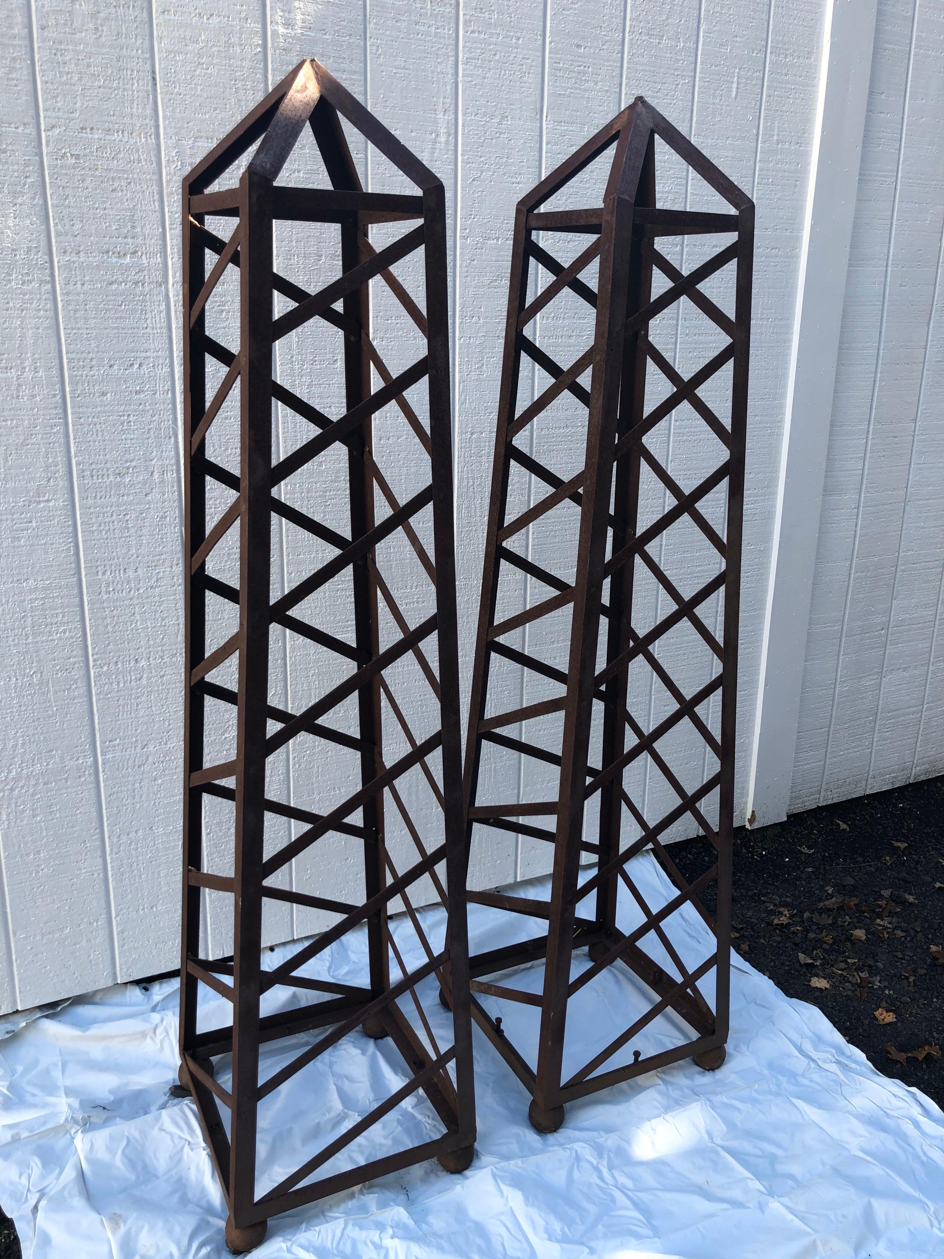 Pair of 6 Ft High Vintage Iron Garden Obelisks 13