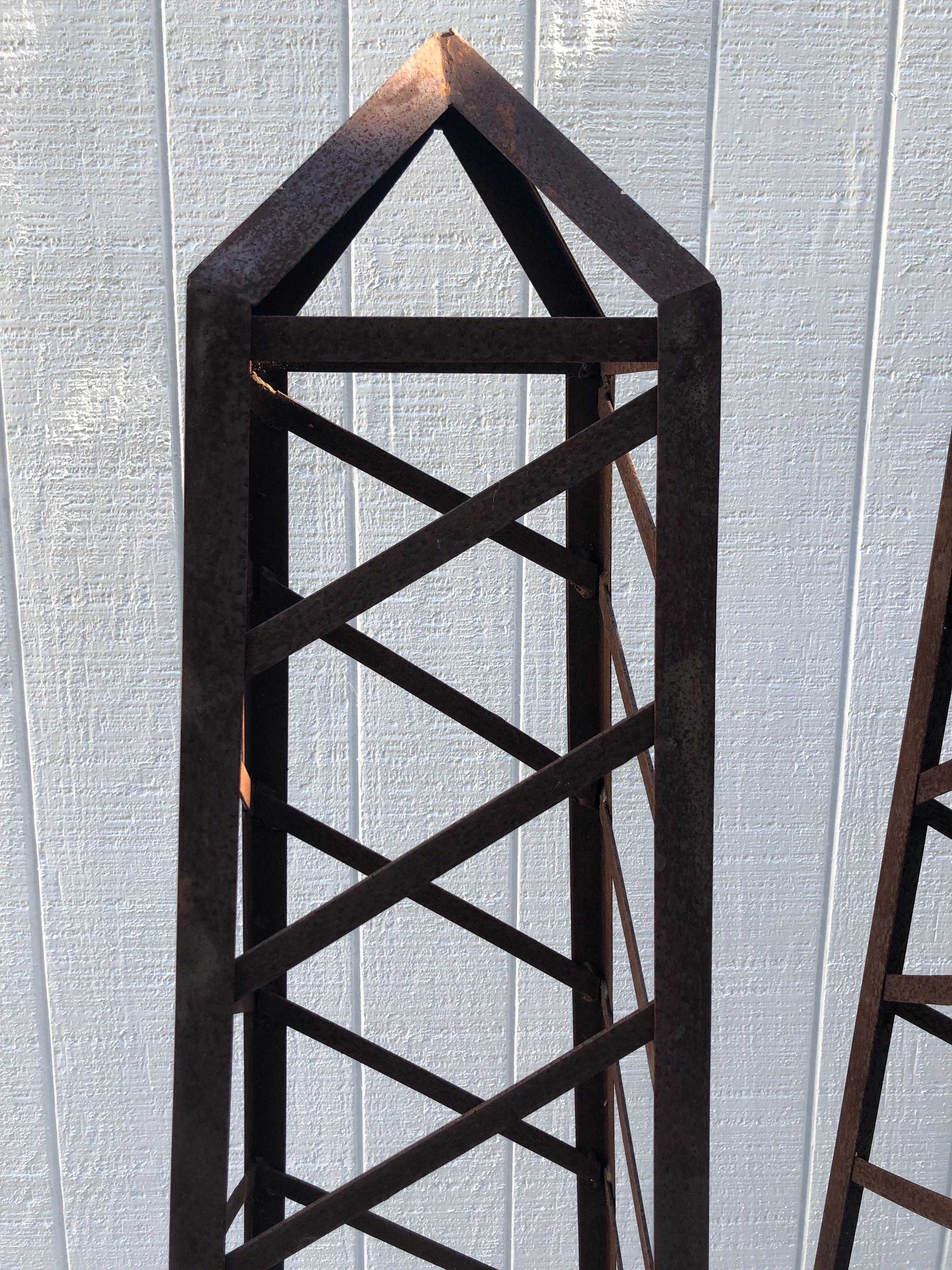 Pair of 6 Ft High Vintage Iron Garden Obelisks 16