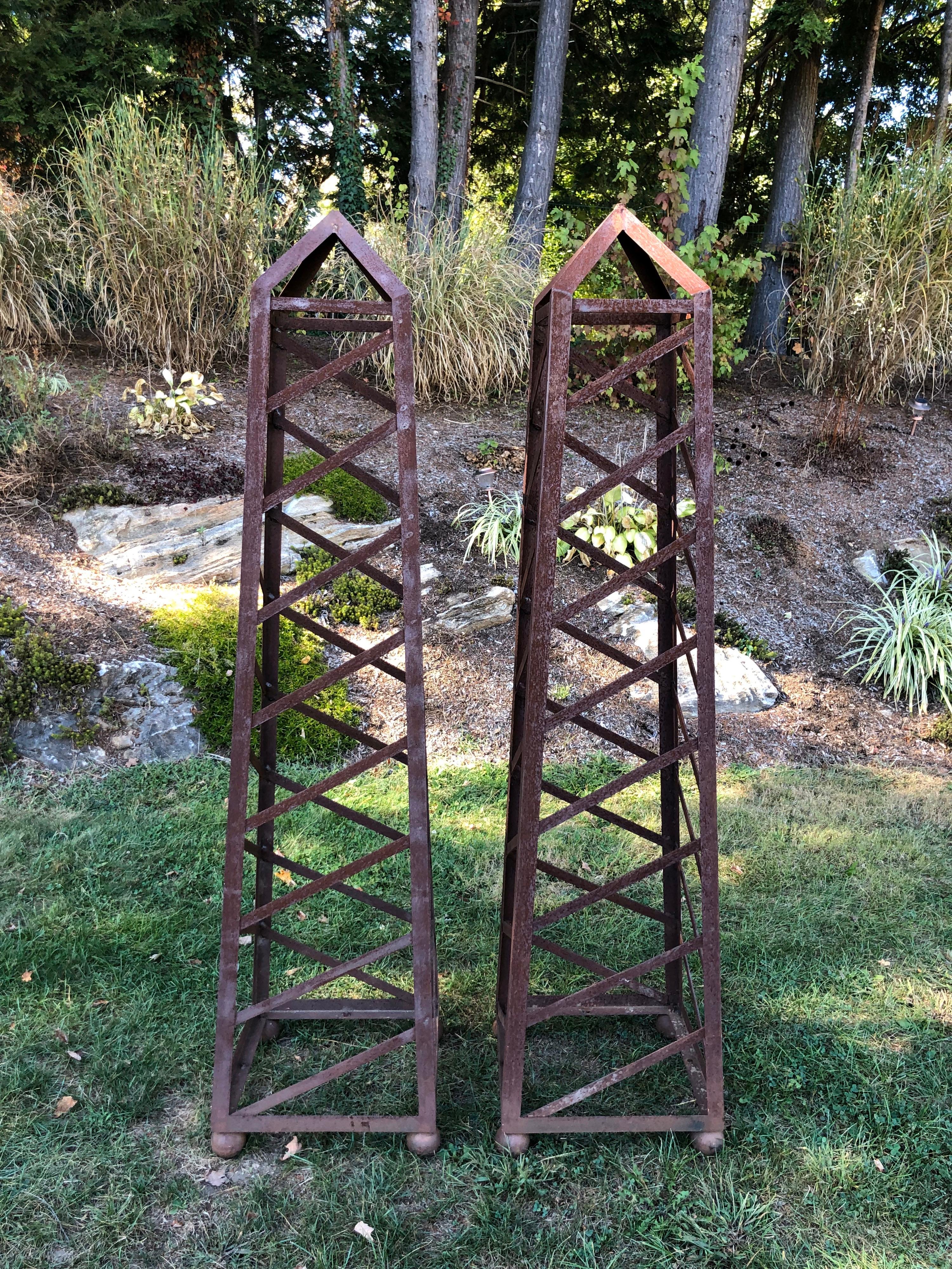Pair of 6 Ft High Vintage Iron Garden Obelisks 3