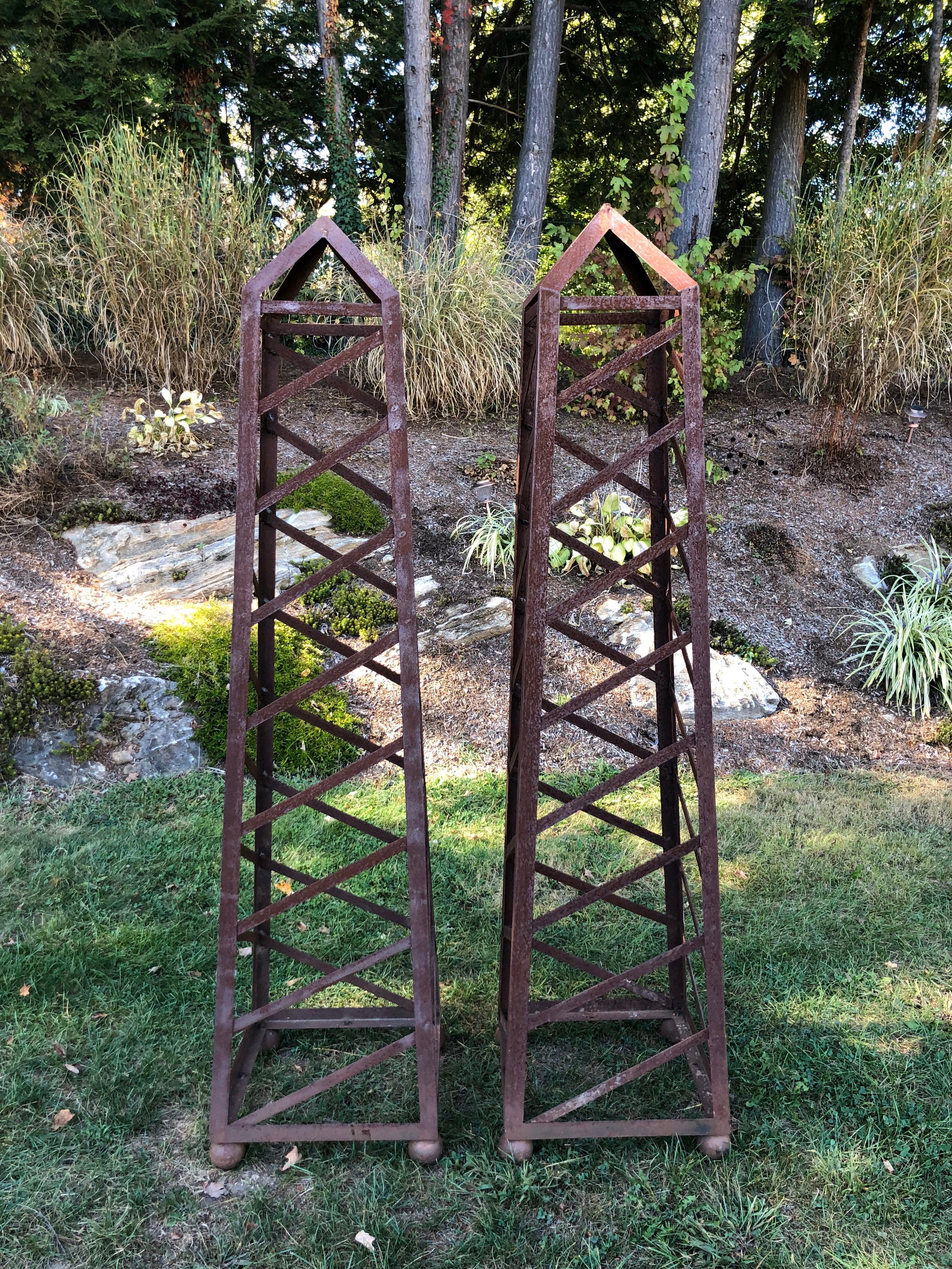 Pair of 6 Ft High Vintage Iron Garden Obelisks 5