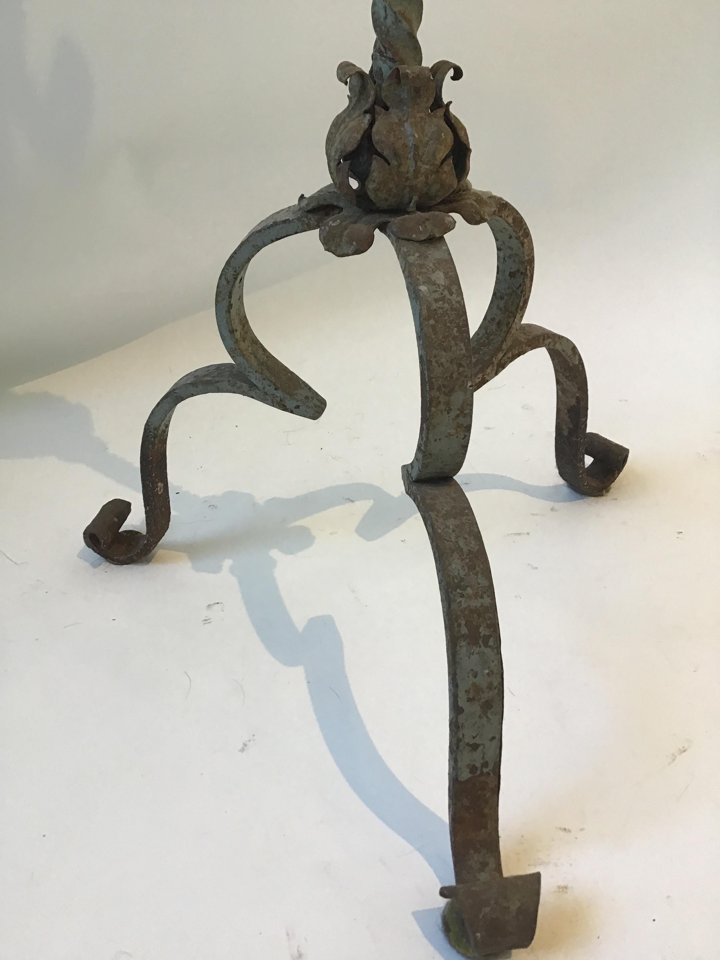 Pair of Gothic 1920s Wrought Iron Candelabras 7