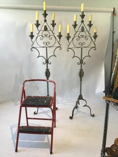 Pair of Gothic 1920s Wrought Iron Candelabras
