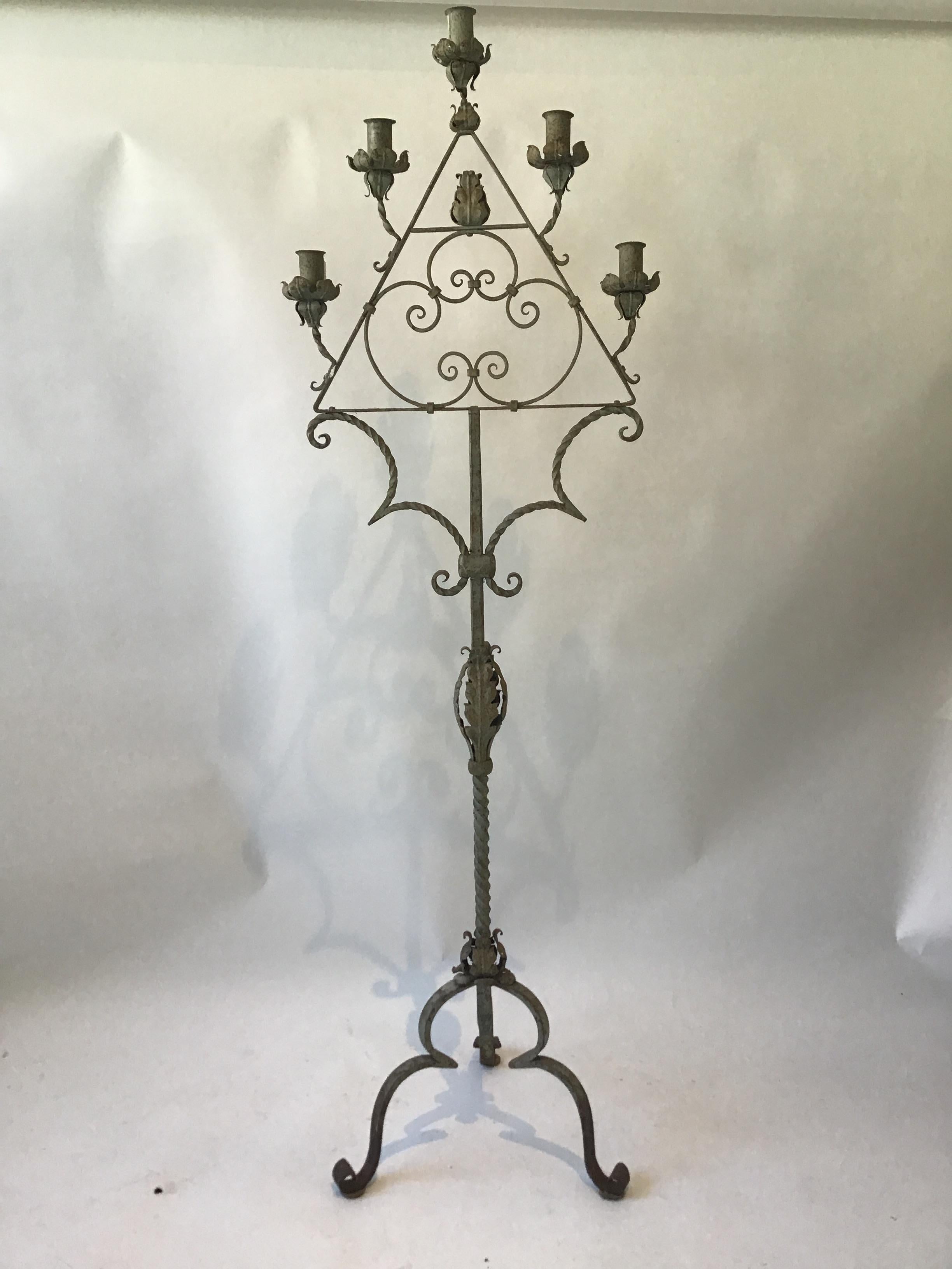 Early 20th Century Pair of Gothic 1920s Wrought Iron Candelabras