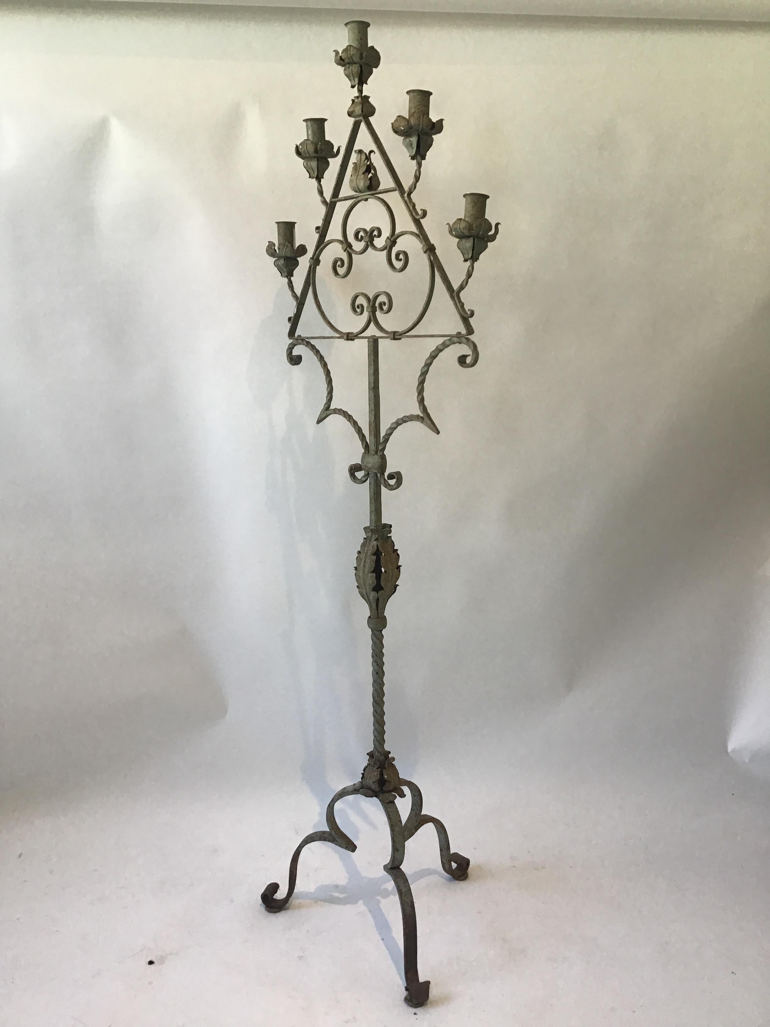 Pair of Gothic 1920s Wrought Iron Candelabras 1