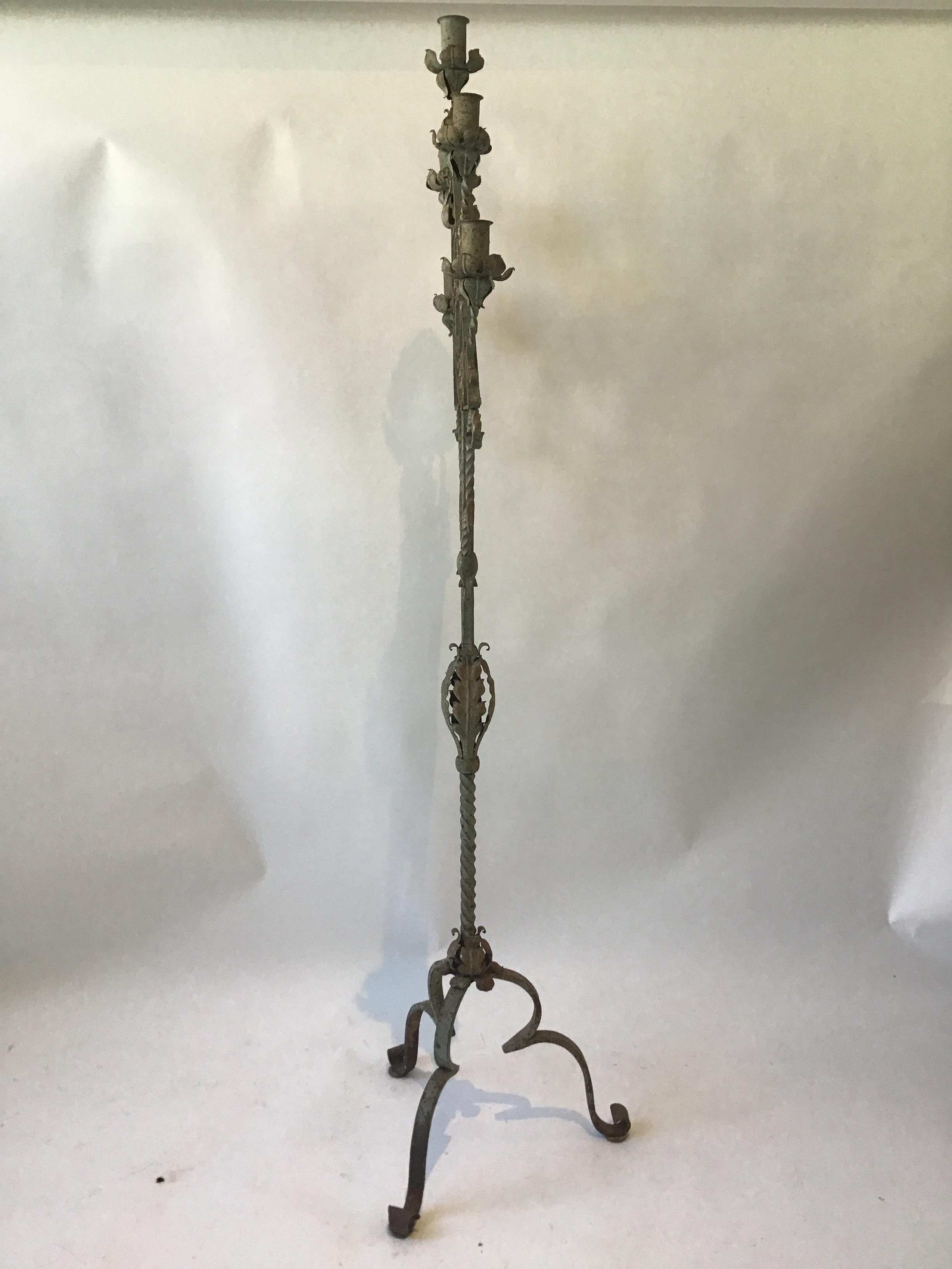 Pair of Gothic 1920s Wrought Iron Candelabras 2