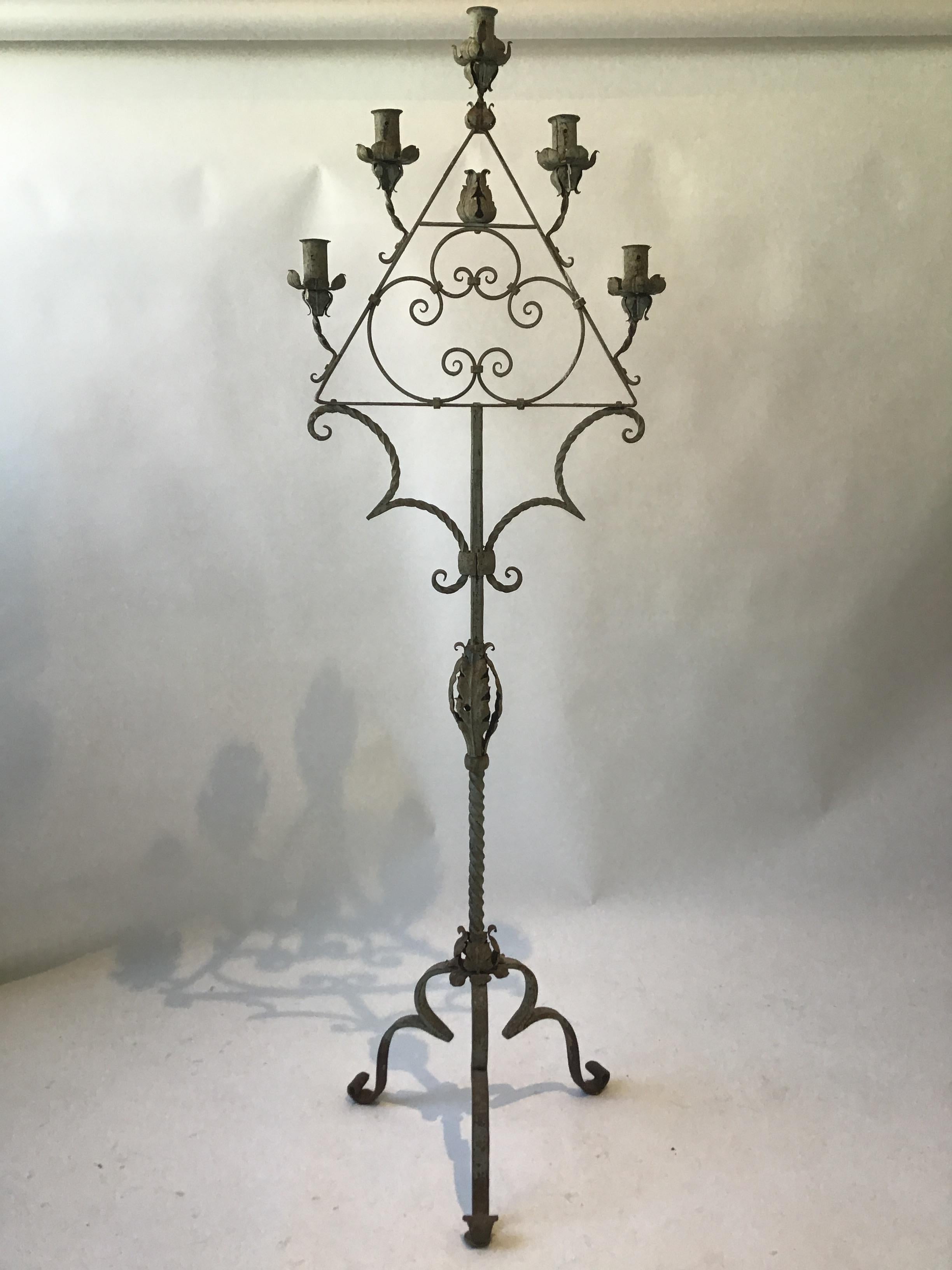 Pair of Gothic 1920s Wrought Iron Candelabras 3