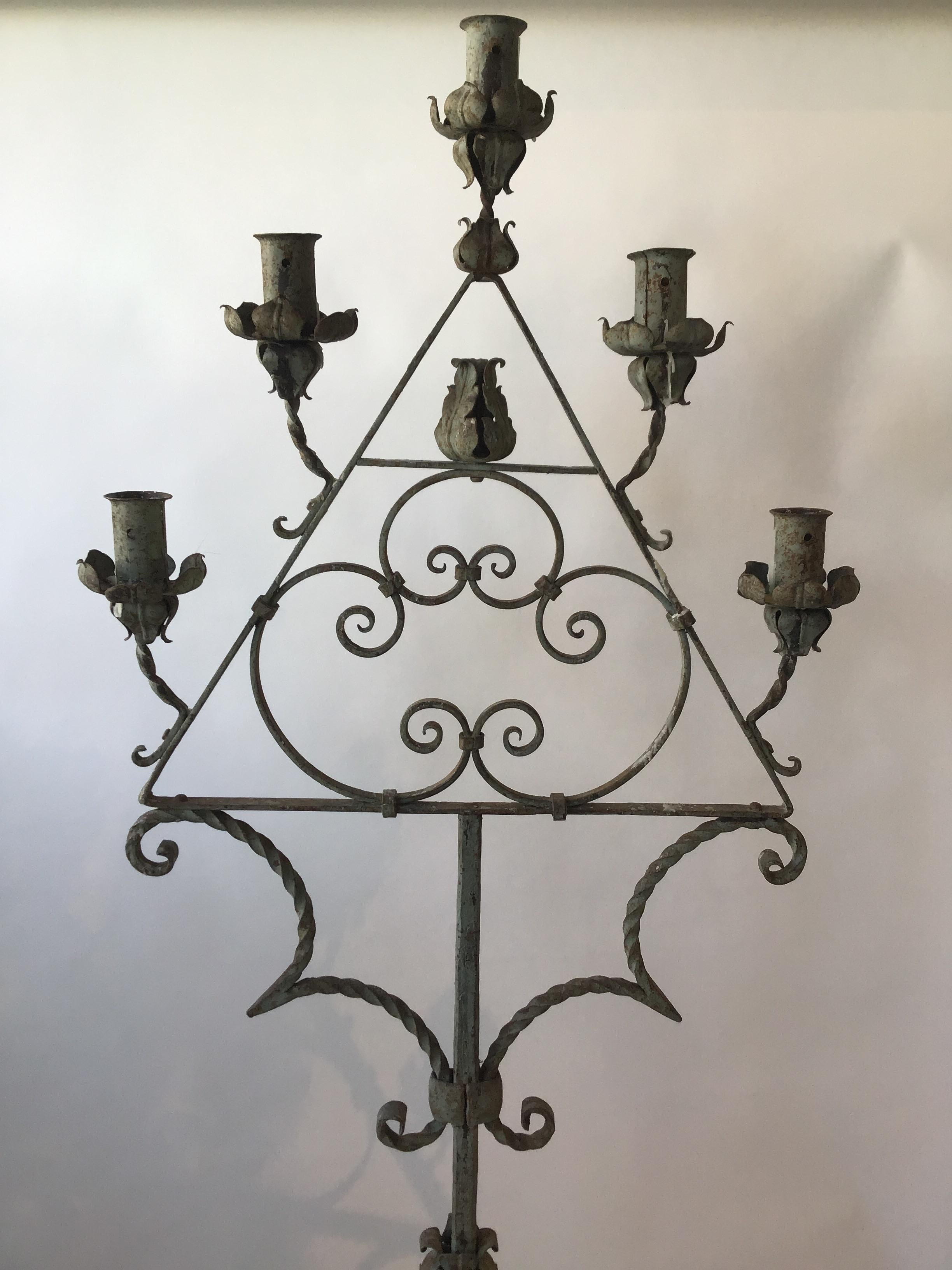 Pair of Gothic 1920s Wrought Iron Candelabras 4