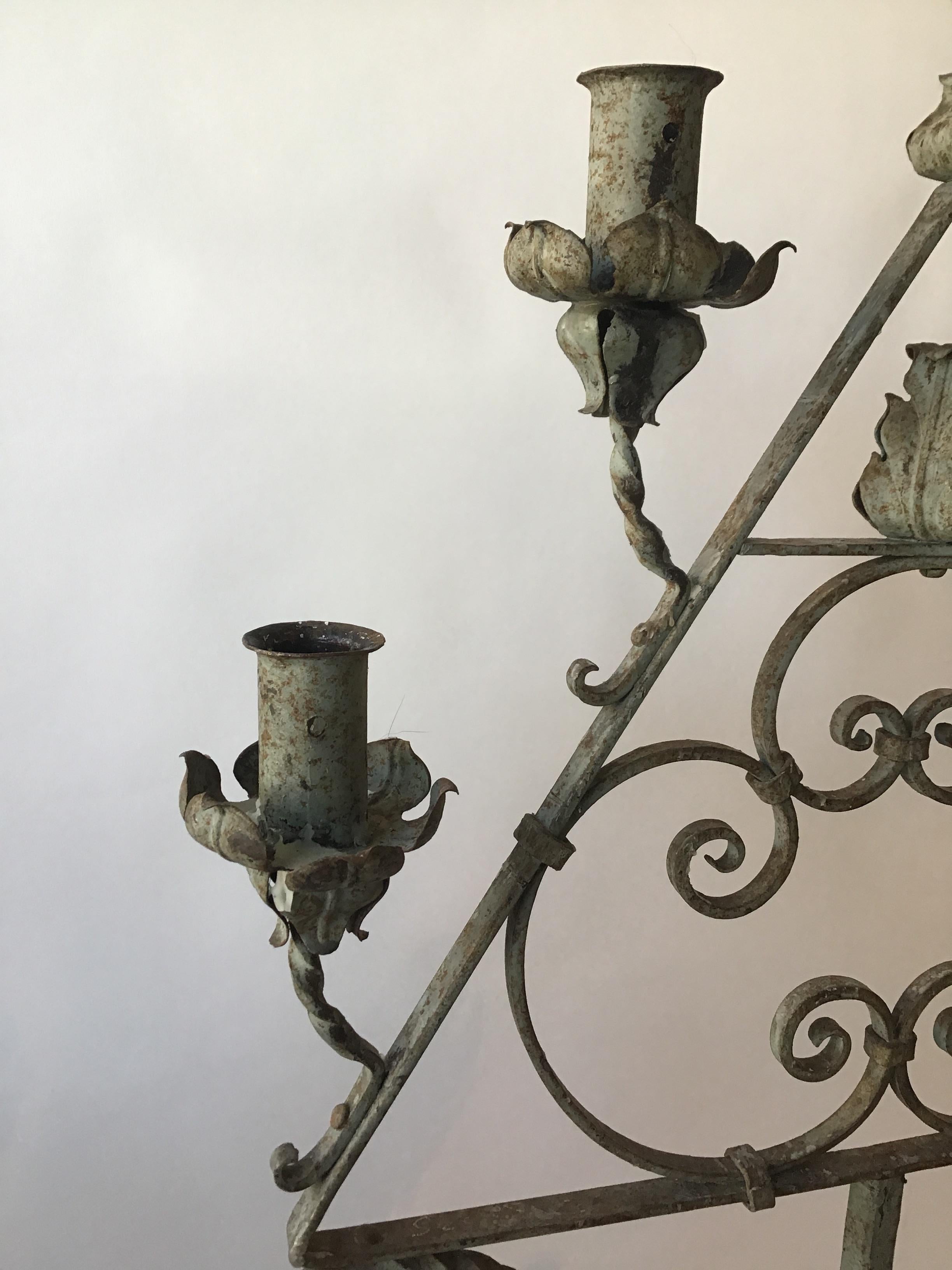 Pair of Gothic 1920s Wrought Iron Candelabras 5