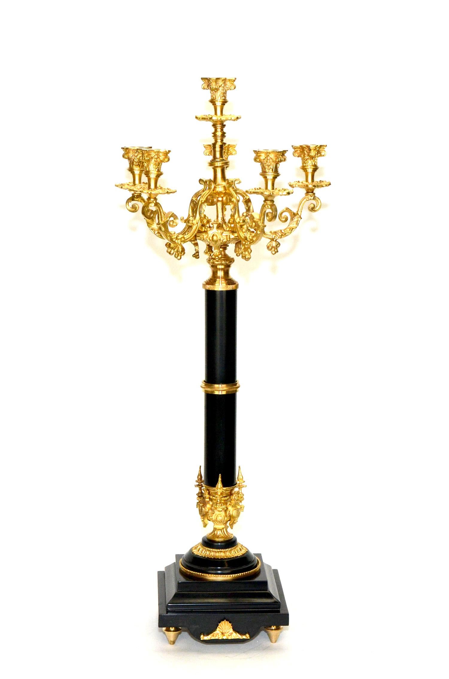 Pair of 6 Light Empire marble stand bronze candelabra

Here we are offering a pair of beautiful 6 light Empire marble Stand bronze candelabras. It's made of solid bronze with black marble Stand base. It holds up to 6 candles. Below it's a detail