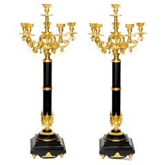 Pair of 6 Light Empire Marble Stand Bronze Candelabra