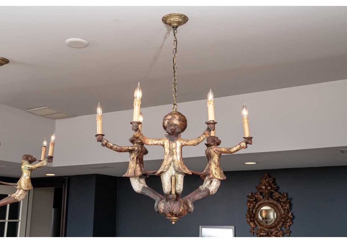Unknown Pair of 6 Light Monkey Form Chandeliers in the Manner of Bill Huebbe